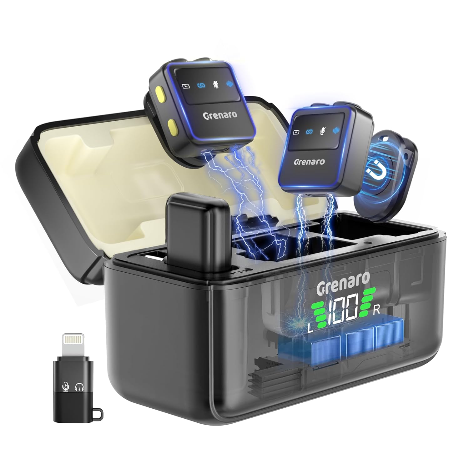 GRENARO P10 Wireless Mic for Youtubers with 3-Level Noise Reduction, Mic for YouTube Wireless with 40H Charging Case,Mic Wireless Compatible with Devices Featuring Type-C and Lightning Ports Devices