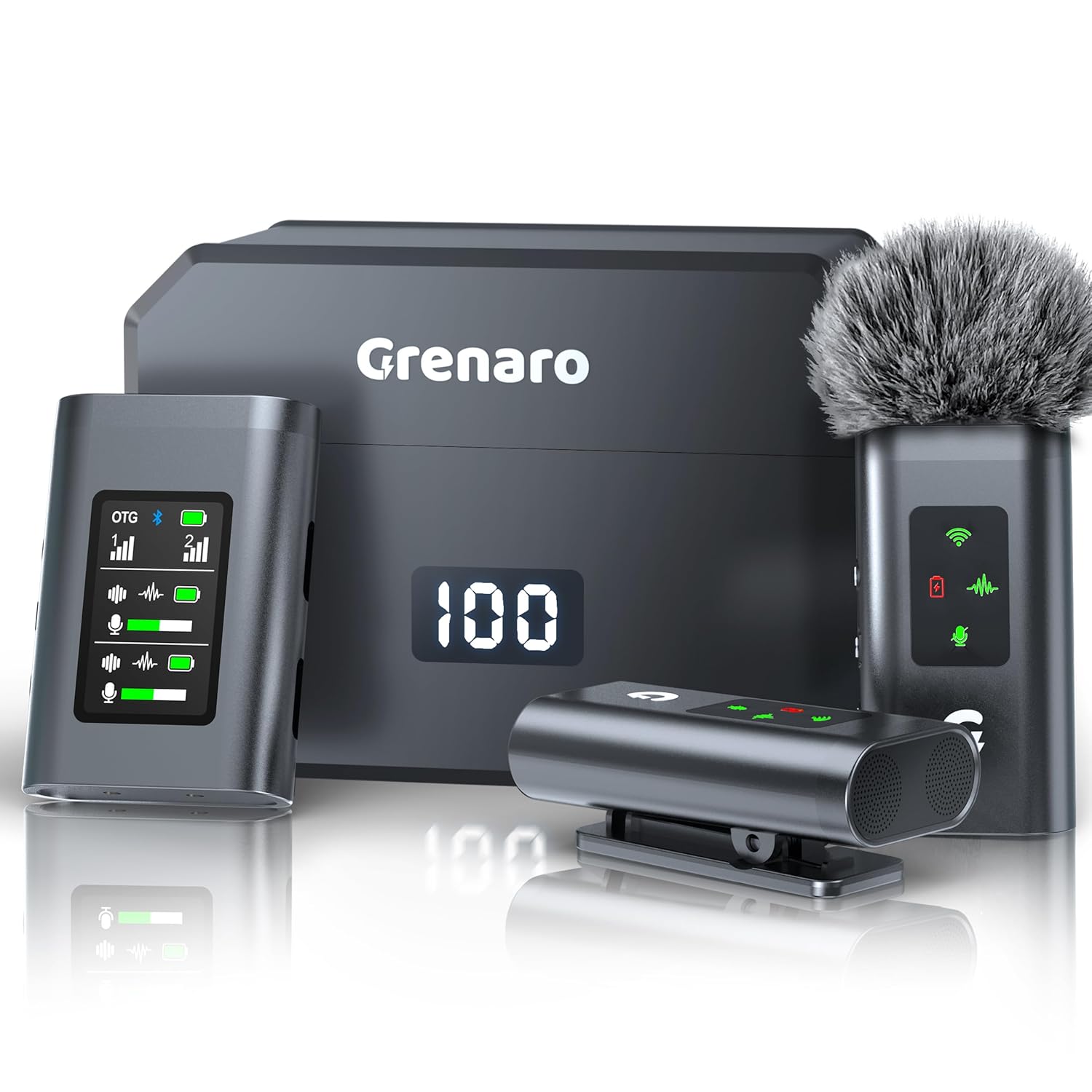 GRENARO Wireless Mic for Youtubers with Charging Case, P11 Professional Wireless Mic for YouTube, Ideal Mike for YouTube Channel,Wirelees Microphone Compatible with DSLR Camera, Android & iOS Devices
