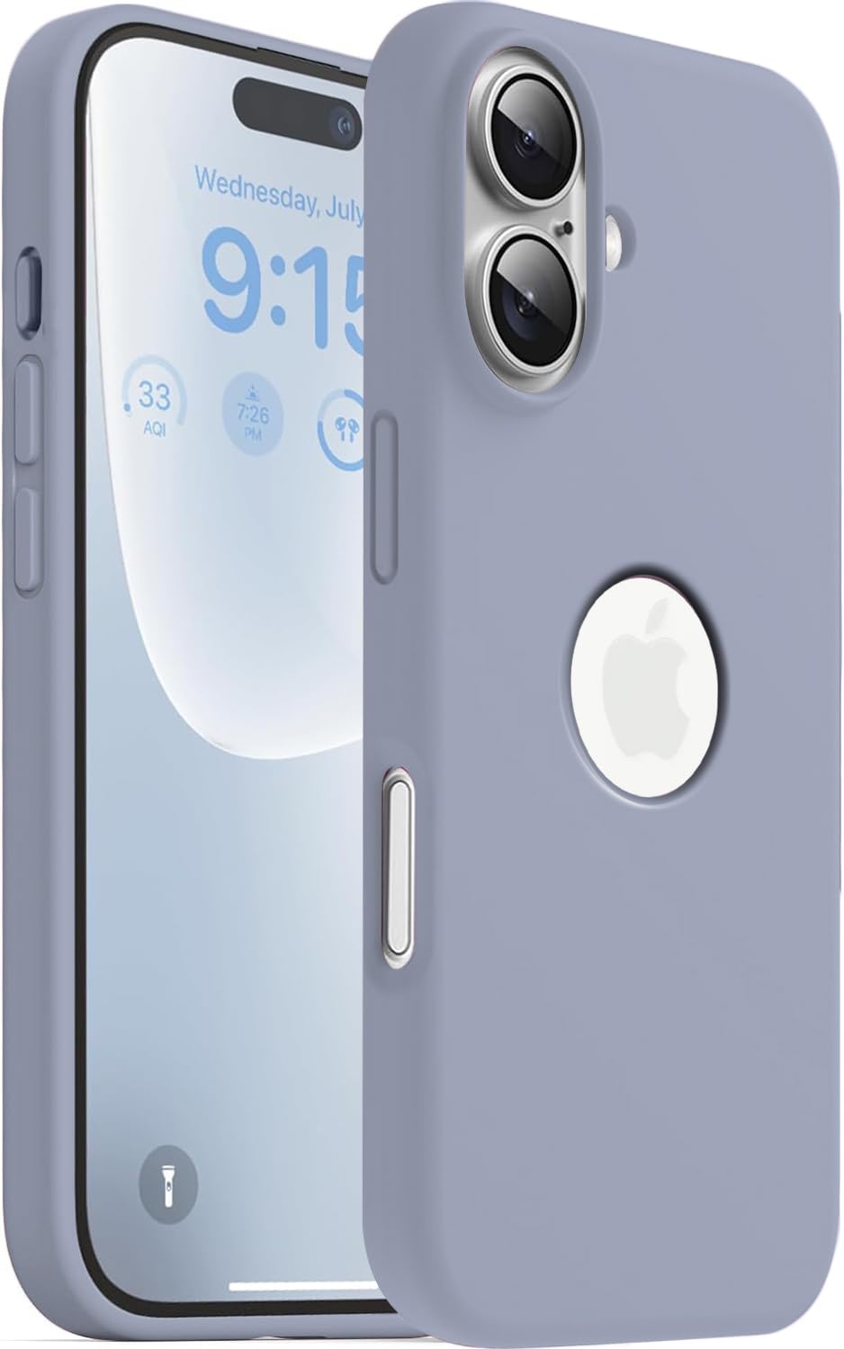 Elzzi Microfiber Logo Cut Cover Compatible for iPhone 16 Case Liquid Silicone Cases Full Body 4 Layer Protective Covers Shockproof Back Cover with High Raised Camera Lips (6.1 inch, Lavender Grey)