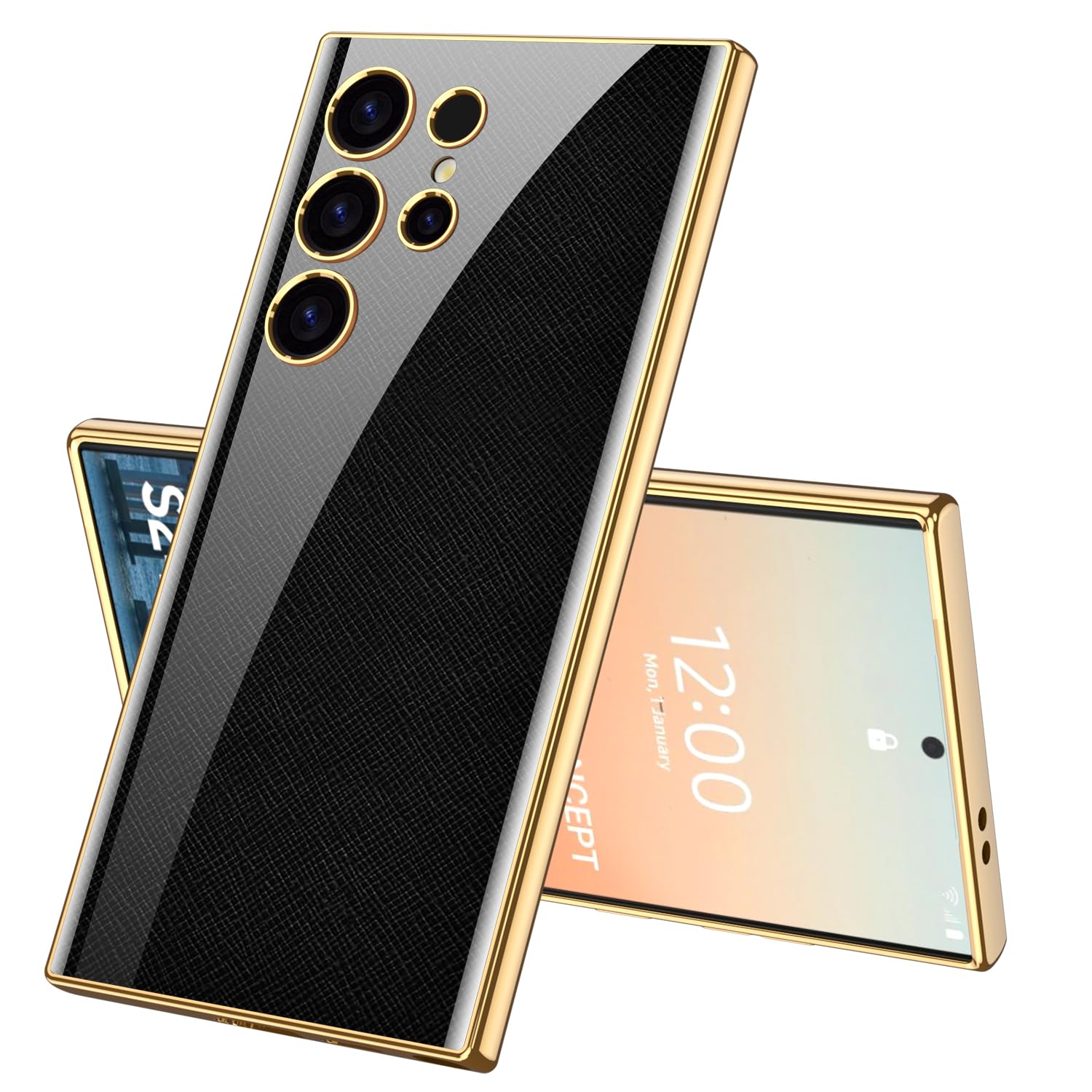 Scalebee Back Cover for Samsung Galaxy S24 Ultra 5G Hard Glass Anti-Collision Glitter Marble Slim Protective Cover Phone Case 360 Degree Shockproof TPU Cover for Galaxy S24 Ultra. (Carbon Black)