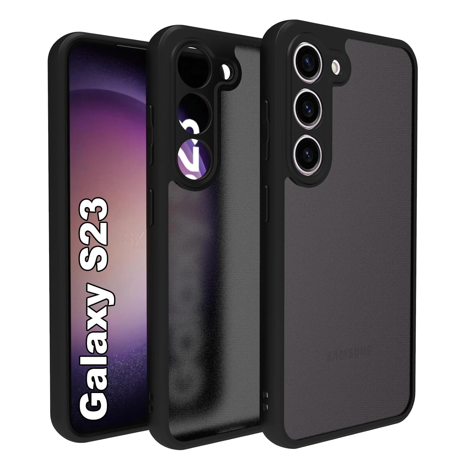 RIGGEAR Shockproof Sleek Hybrid Armor Back Cover Case Compatible with Samsung Galaxy S23 (Smoke Black Matte PC + Black TPU Bumper)