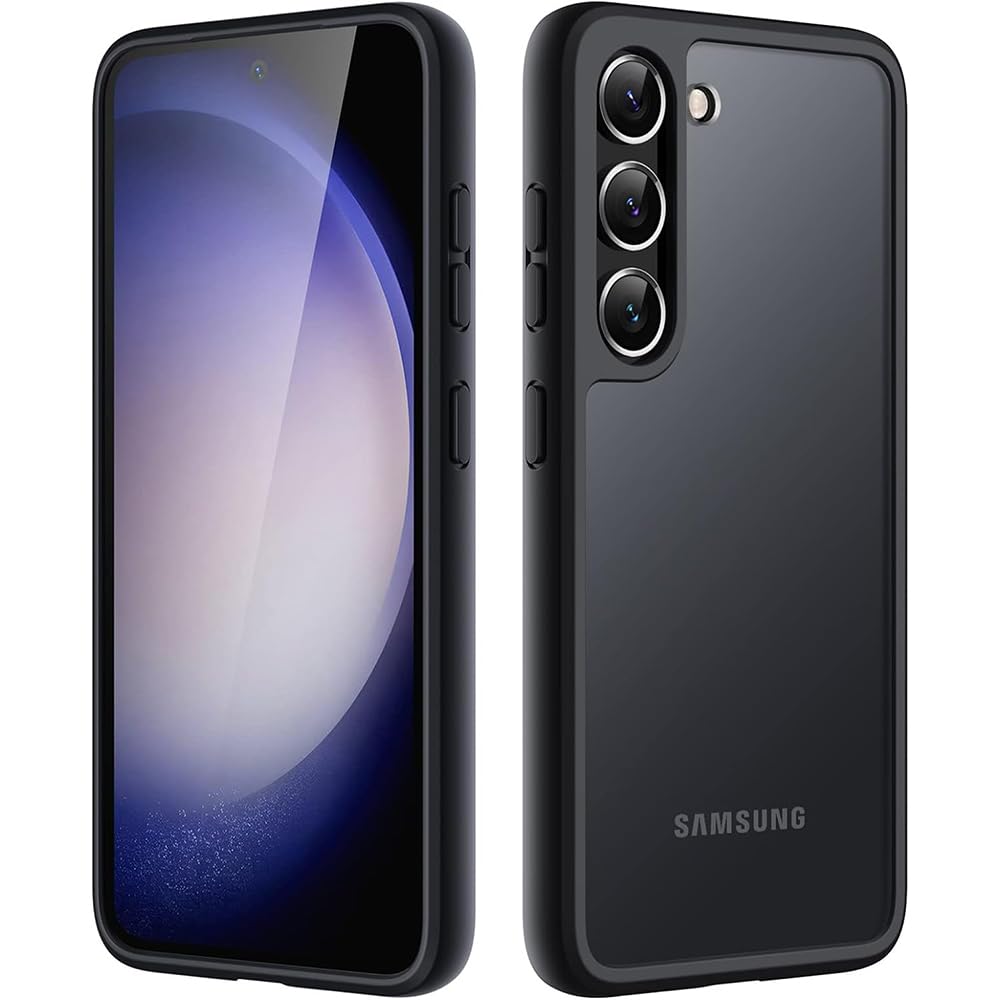 Casotec Back Cover | Electroplated Crome Metal Ring | Camera Protection Bump | Raised Edges | PC TPU Hybrid Clear Case | Transparent Bumper Case for Samsung Galaxy S23 5G (Black)