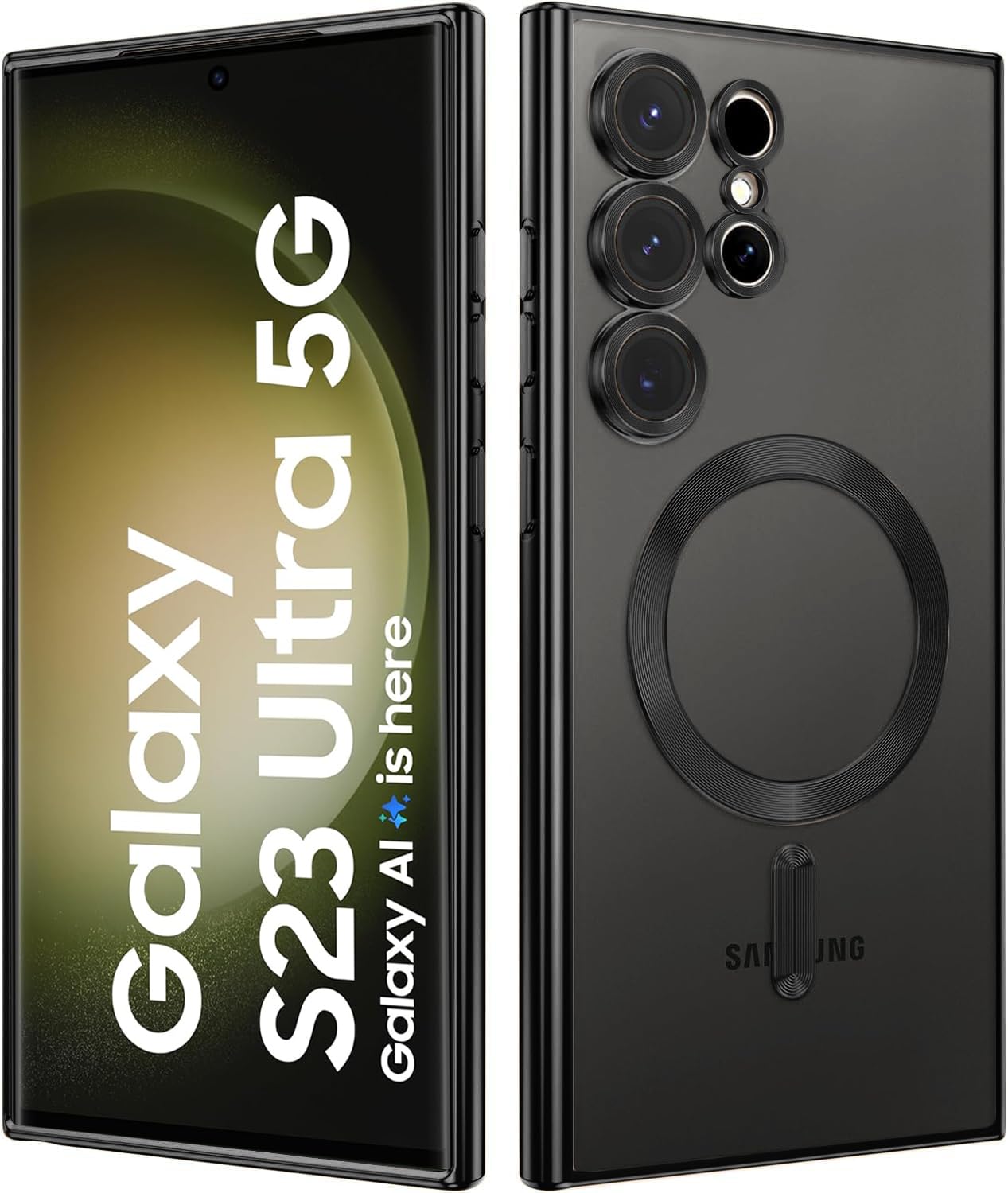 VONZEE Clear Logo Electroplating Transparent Case for Samsung Galaxy S23 Ultra 5G, [Support for MagSafe Charger] Electroplate Magnetic TPU Cover, Individual Camera Protection for Each Lens- Black