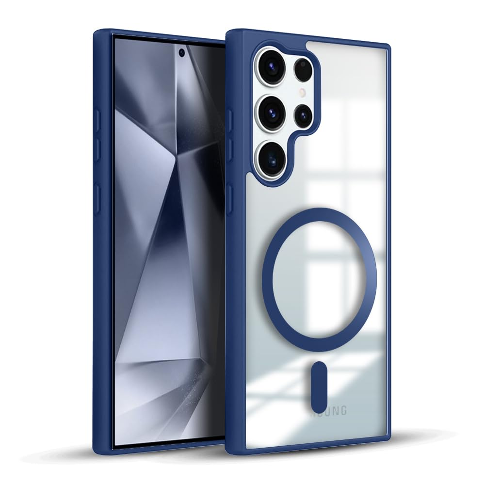 KARWAN®️ Hybrid Transparent Samsung Galaxy S23 Ultra Back Cover Case Compatibe with Mag-Safe |Camera Protection Bump |Transparent Back Cover Case for Samsung Galaxy S23 Ultra(PC,TPU|Blue Bumper