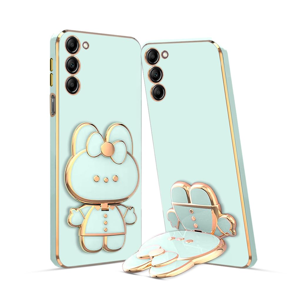 KARWAN®️ 3D Cat Back Case and Cover with Stand Compatible for Samsung Galaxy S23 5G| Stand and Mirror|Camera Protection|Electroplated|Folding Stand-Mint