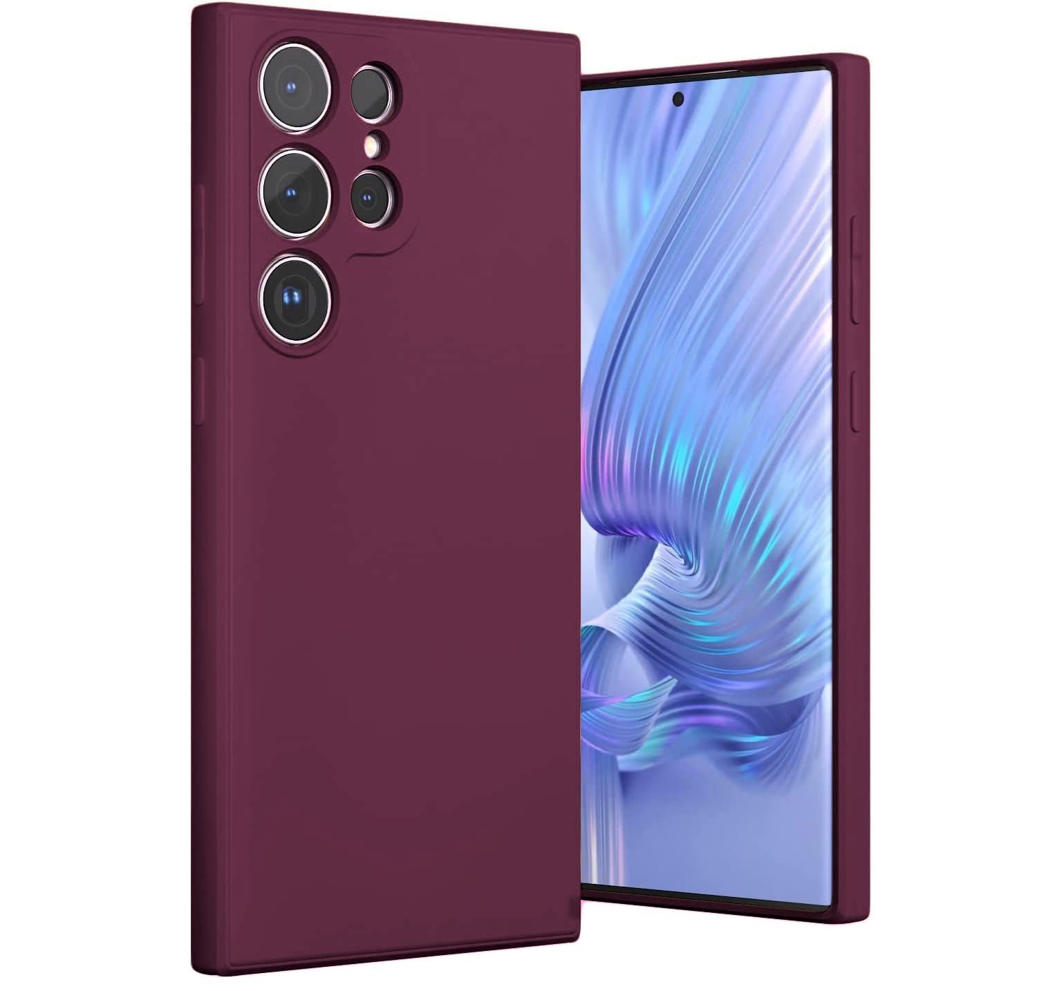 DIZORO Compatible with Samsung S23 Ultra 5G Back Cover with Upgraded Square Edges for Camera Protection Shockproof Flexible Matte Liquid Silicone Mobile Phone Case (Wine Red.)