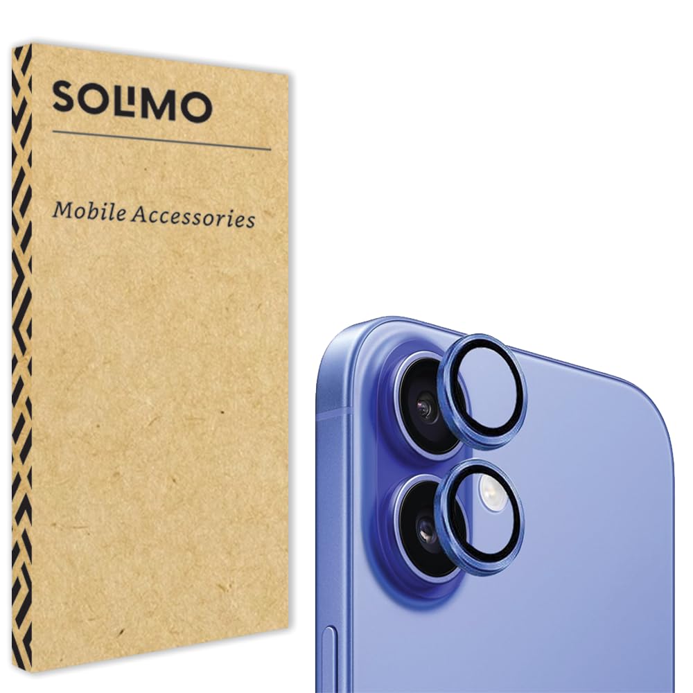 Amazon Brand – Solimo Tempered Glass Camera Lens Protector for iPhone 16 (Blue)