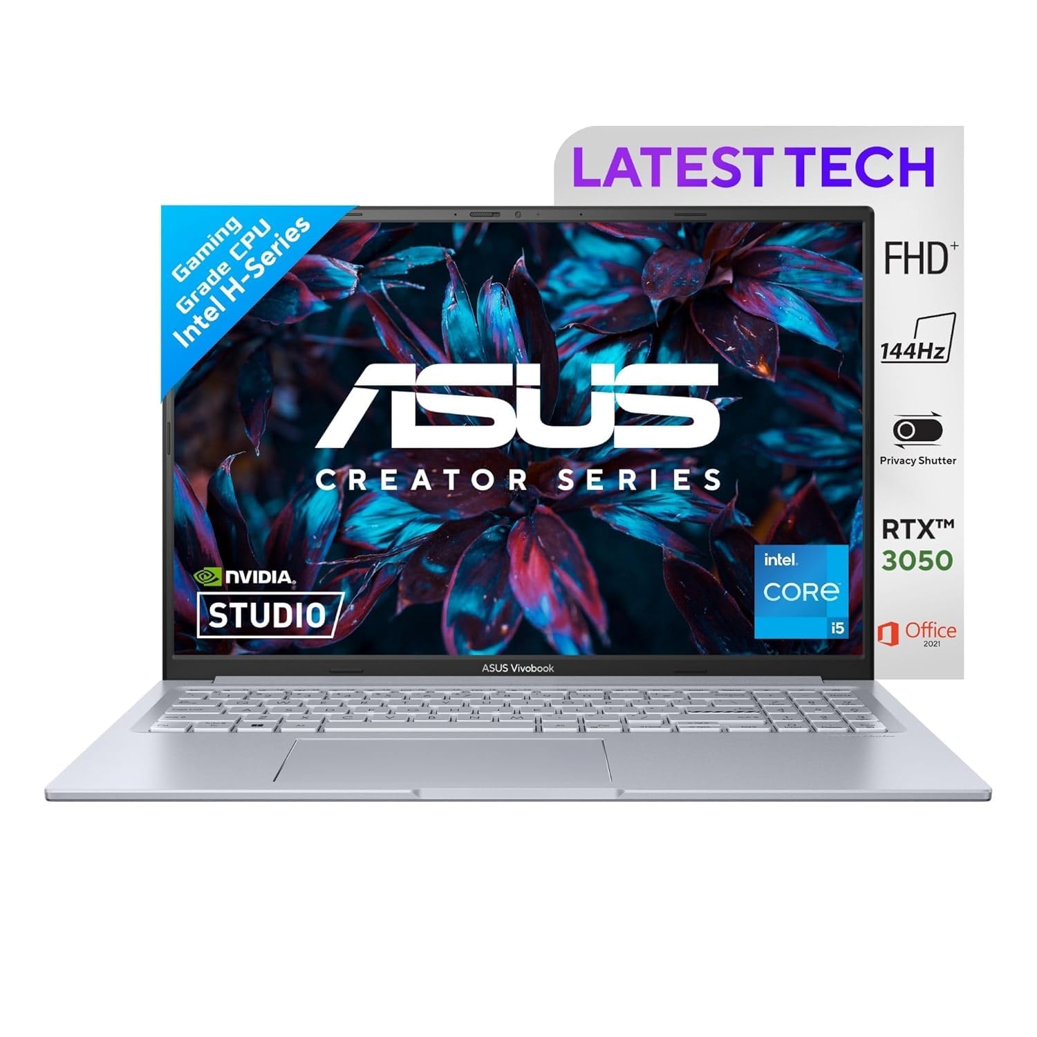 ASUS Vivobook 16X, 16″ FHD+, 144Hz 300nits, Intel Core i5-12500H 2.5 GHz, Creator/Gaming Laptop (16GB RAM/512GB SSD/RTX 3050/win 11/Office Home/50WHr Battery/Cool Silver/1.80 kg), K3605ZC-RP587WS