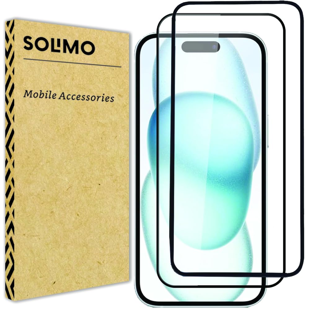 Amazon Brand – Solimo Edge-to-Edge Tempered Glass Screen Protector for iPhone 16 (6.1 Inch) | Pack of 2 Clear