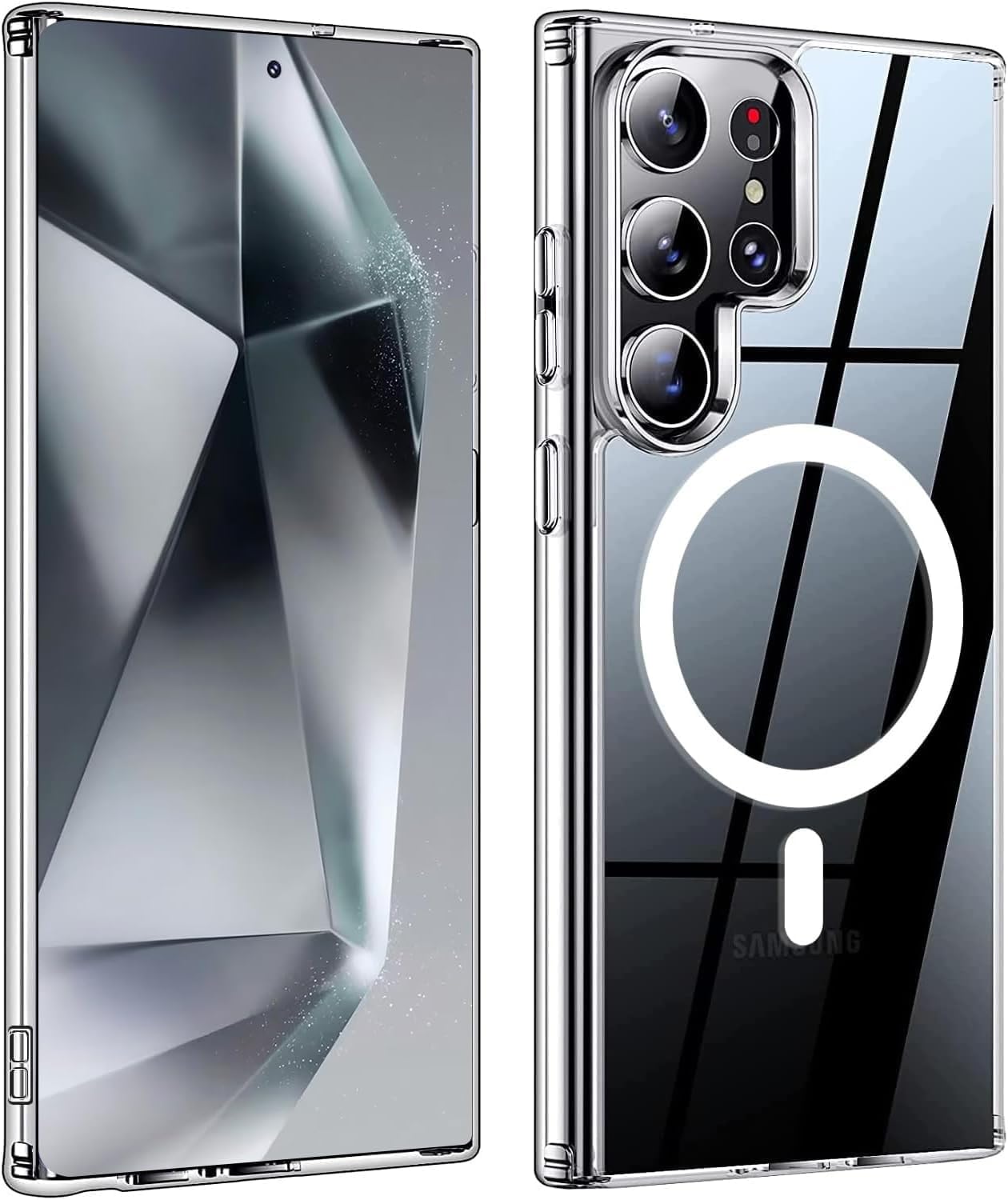 Amozo TPU Ultra Hybrid Mag-Safe Transparent Drop And Camera Protection Back Cover Case For Samsung Galaxy S24 Ultra 5G (Polycarbonarte) (Transparent)