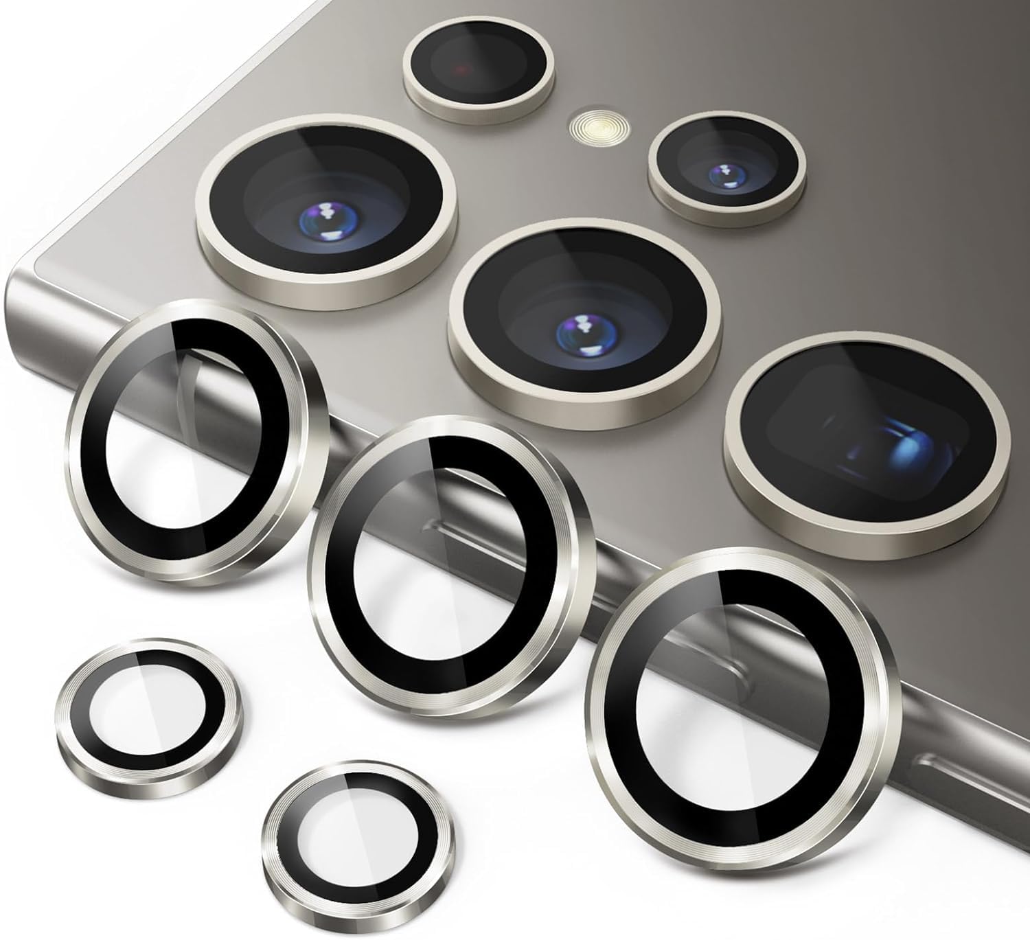 CLOUDVALLEY Camera Lens Protector for Samsung Galaxy S24 Ultra, 9H Tempered Glass Metal Individual Ring Cover,HD Clear -TITANIUM GRAY