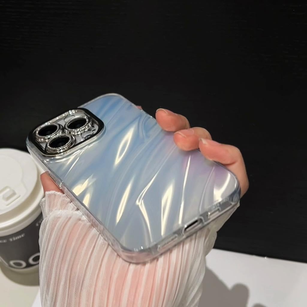 COVERLY for Samsung S24 Ultra Hot Diamond Ring Lens Film Camera Protection Phone Case, Luxury 3D Laser Cut Water Ripple Mirror Glitter Colorful Hard Mobile Cover for Samsung Galaxy S24 Ultra (Silver)