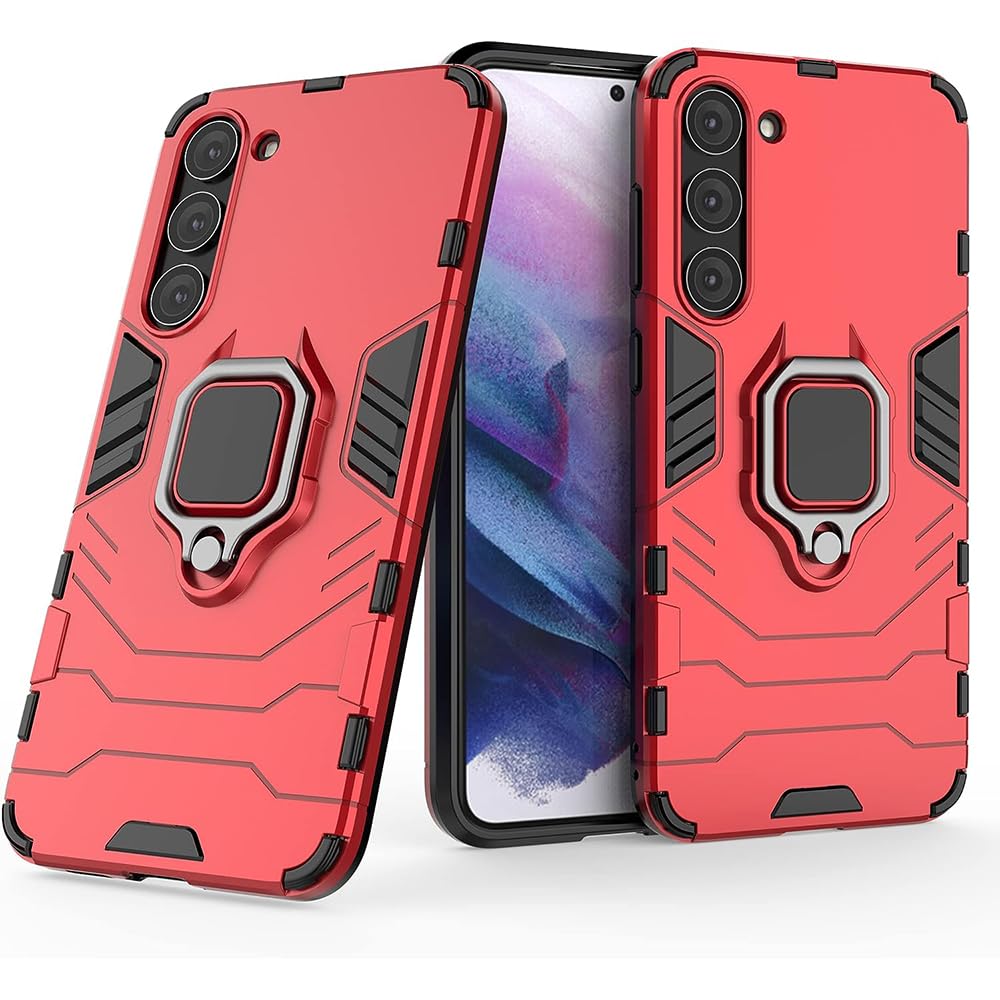 Casotec Armor Samsung Galaxy S23 Plus 5G Defender Case | Rotating Ring Holder & Kickstand in-Built | Military Grade Armor | 360 Degree Protection Back Cover for Samsung Galaxy S23 Plus 5G (Red)