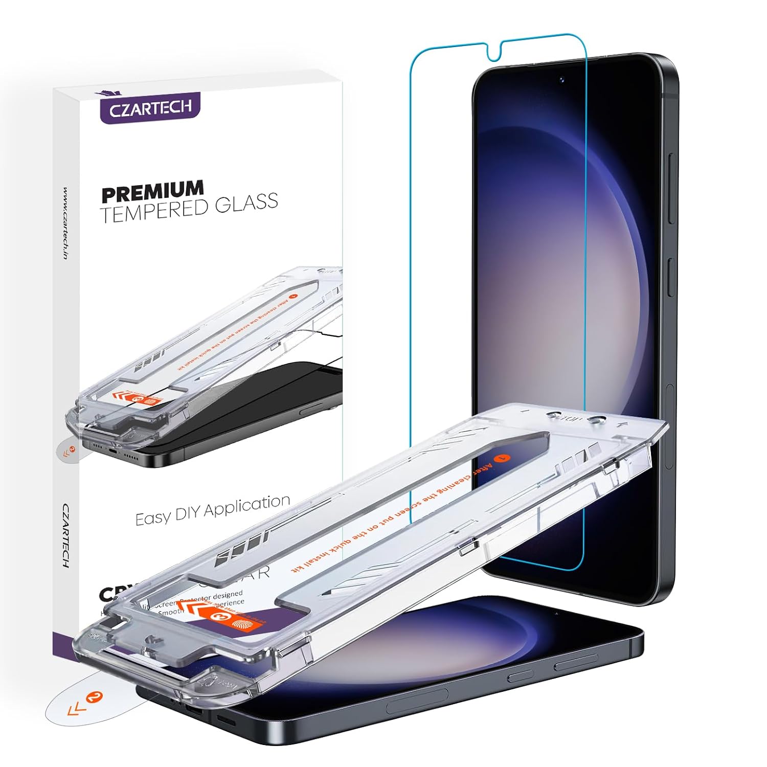 Czartech Tempered Glass Screen Protector for Samsung Galaxy S23 Plus (Auto-Dust Removal) (Auto-Alignment) | Easy Application Tool [Post Installation Fingerprint Unlock Reset]