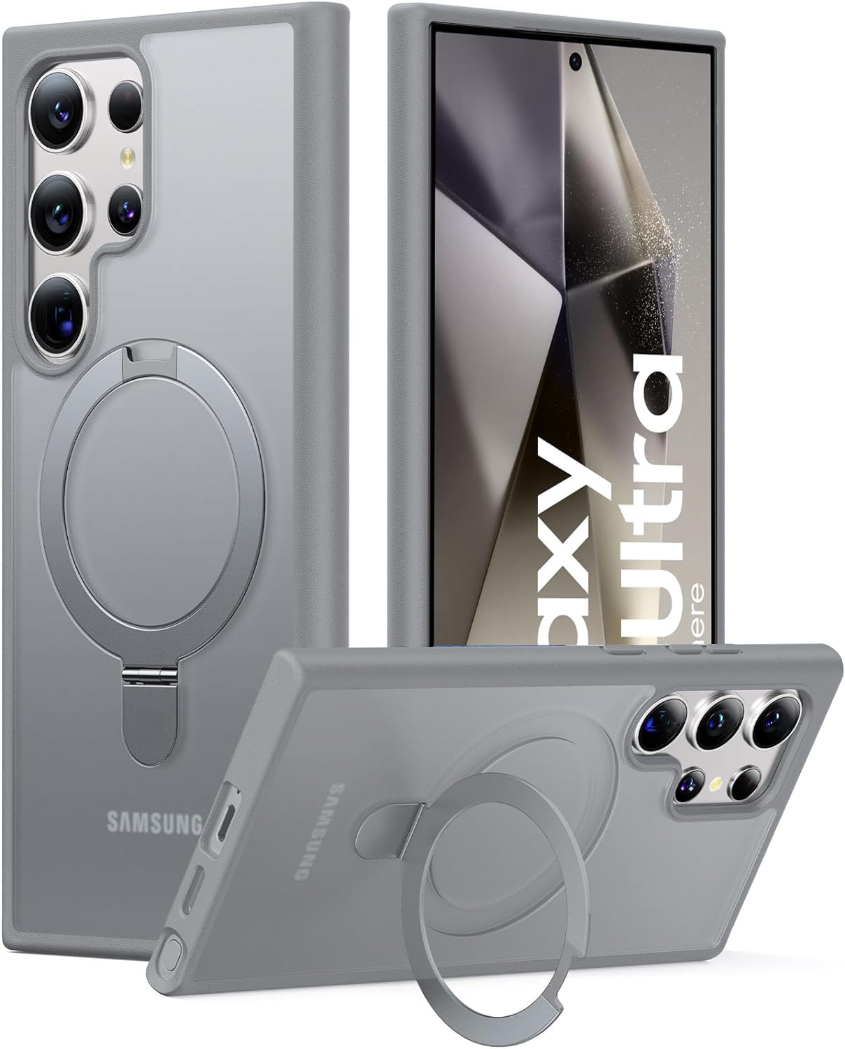 DIZORO Magnetic Ostand Ring Case Fit for Samsung Galaxy S24 Ultra Case Compatible with Mag Safe & Wireless Charging, Military Grade Drop Tested, Translucent Hard Back Soft Edge (Titanium)