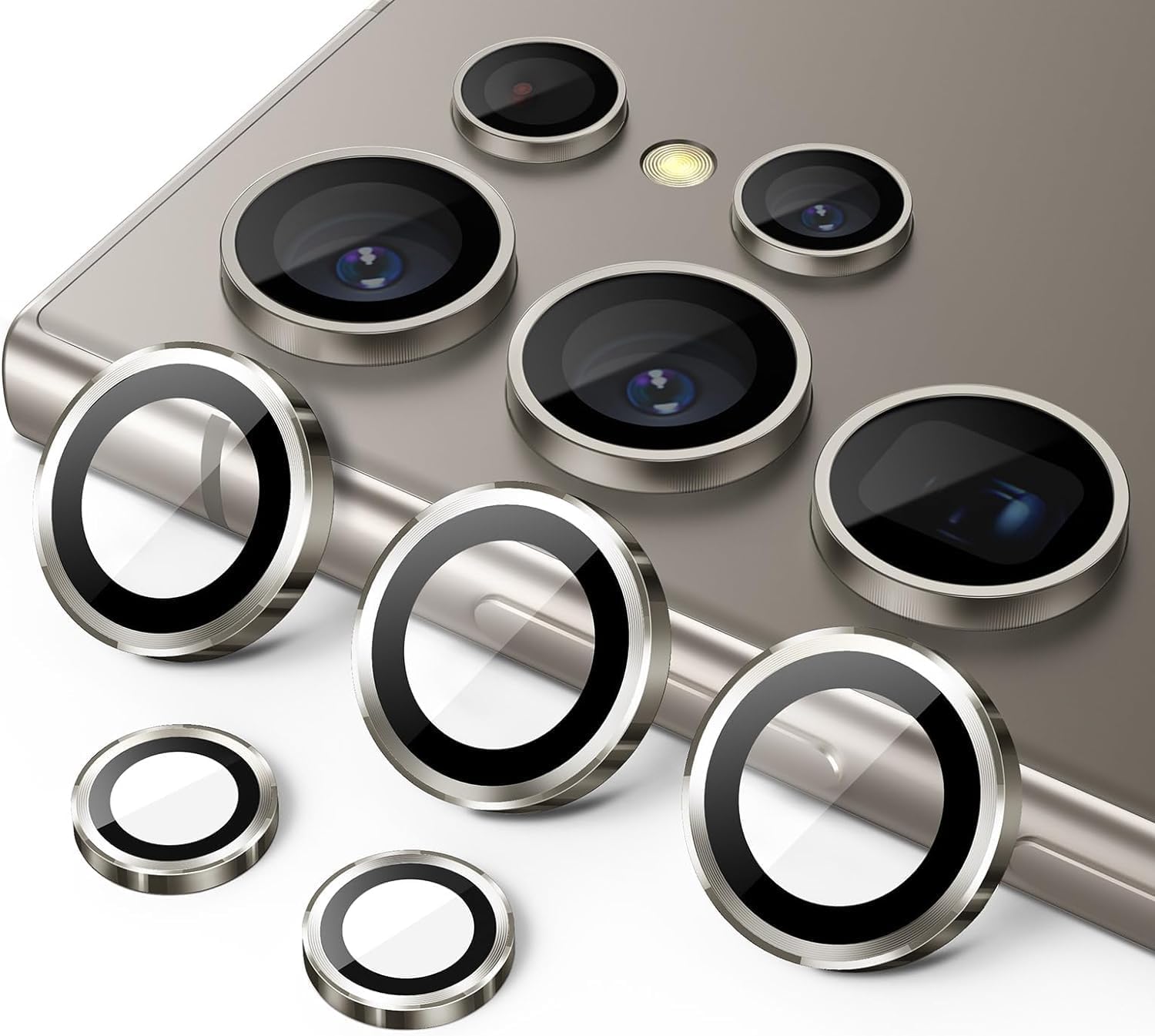 DIZORO Samsung Galaxy S24 Ultra Camera Lens Protector with Aluminum Edging, Scratch-Resistant Ultra-Thin Tempered Glass, Galaxy S24 Ultra Case Friendly, Set of 1 (Titanium Grey)
