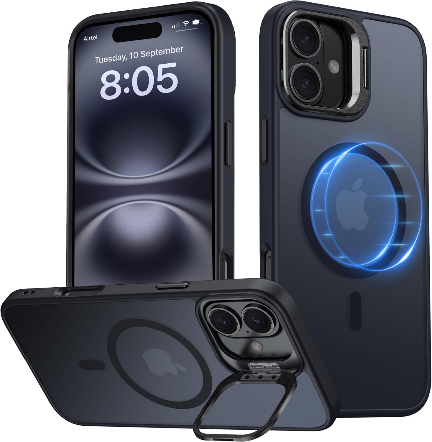 EGOTUDE Stand Case for iPhone 16 | Translucent Frosted Matte Hard Back Cover Compatible with Mag-Safe