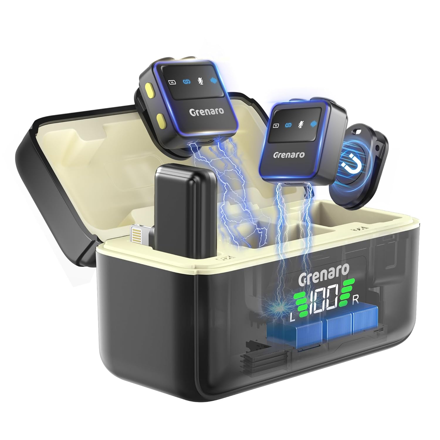 GRENARO P10 Wireless Mic for Youtubers with 3-Level Noise Reduction, Mic for YouTube Wireless with 40H Charging Case,Mic Wireless Compatible with Devices Featuring Lightning Ports Devices