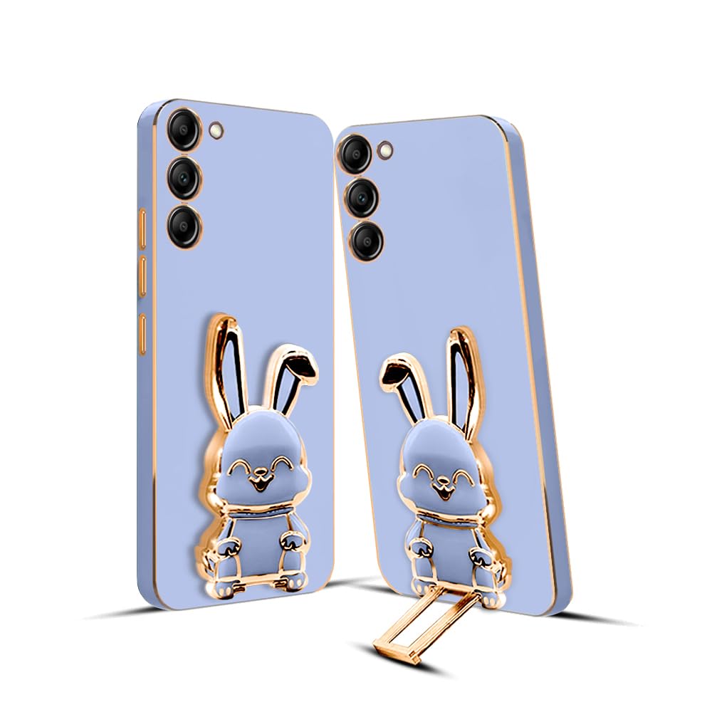 KARWAN®️ 3D Bunny with Folding Stand Back Cover Case Compatible for Samsung Galaxy S23 5G | Slim electroplated case | Stand case | Soft TPU | Space Astro Theme |Camera Protection-Blue