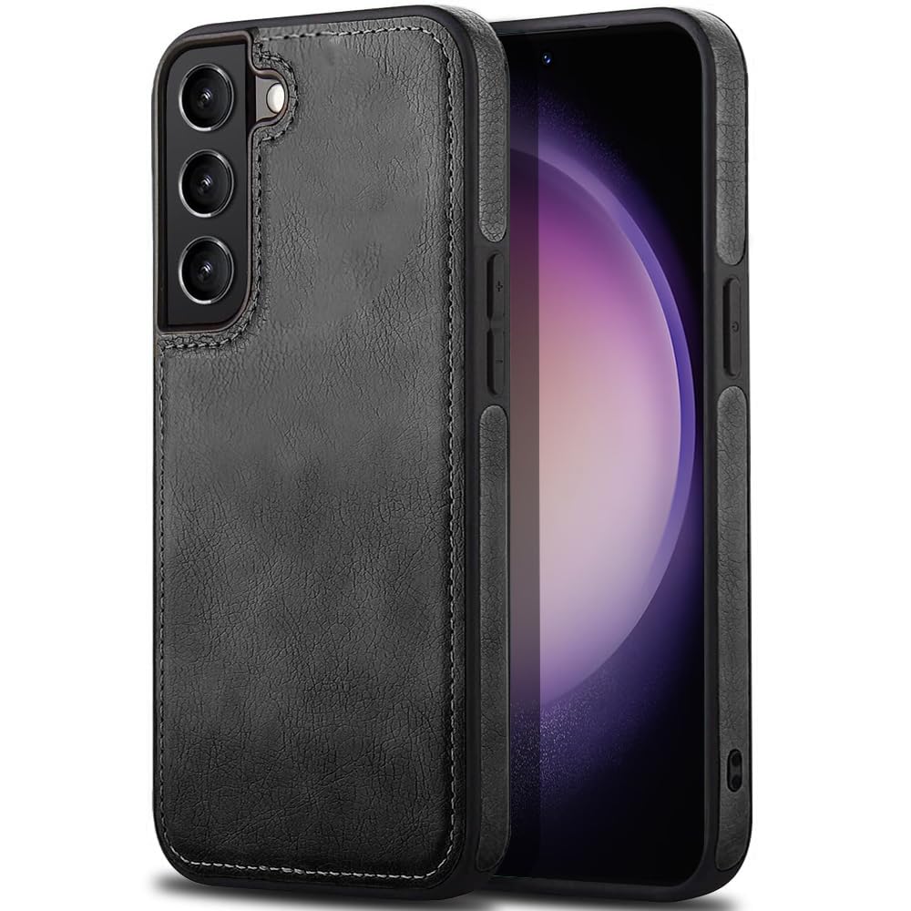KARWAN®️ Genuine Leather Finish Samsung Galaxy S23 Back Cover Case |Shockproof Design |Raised Edges for Camera & Screen Protection |Super Soft – Touch |Leather Case for Samsung Galaxy S23(Black)