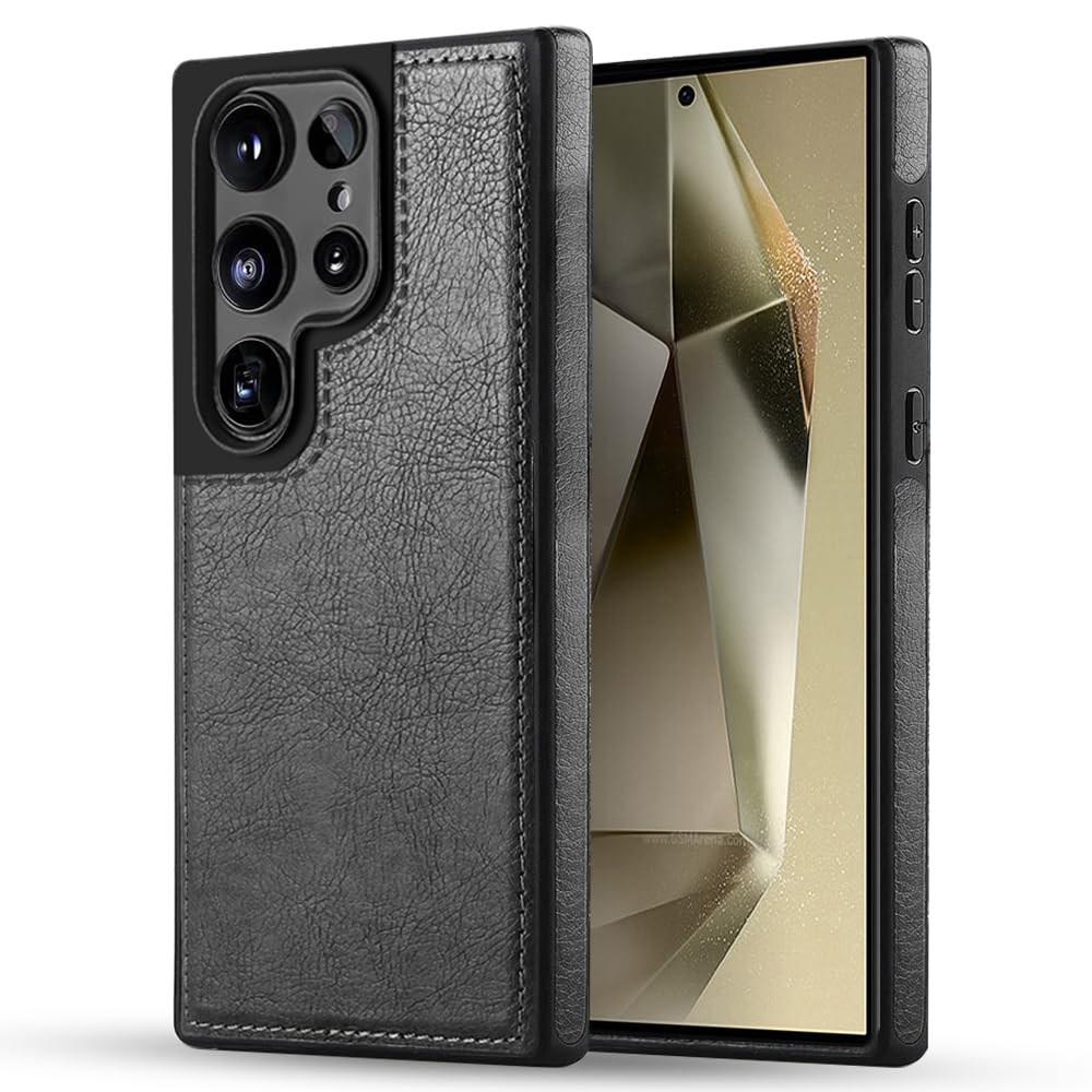 KARWAN®️ Genuine Leather Finish Samsung S23 Ultra Back Cover Case |Shockproof Design |Raised Edges for Camera & Screen Protection |Super Soft – Touch |Leather Case for Samsung S23 Ultra – Black