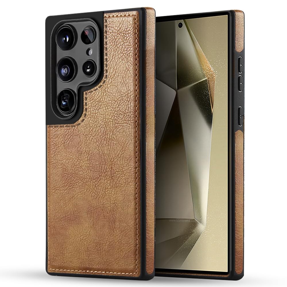 KARWAN®️ Genuine Leather Finish Samsung S24 Ultra Back Cover Case |Shockproof Design |Raised Edges for Camera & Screen Protection |Super Soft – Touch |Leather Case for Samsung S24 Ultra – Brown