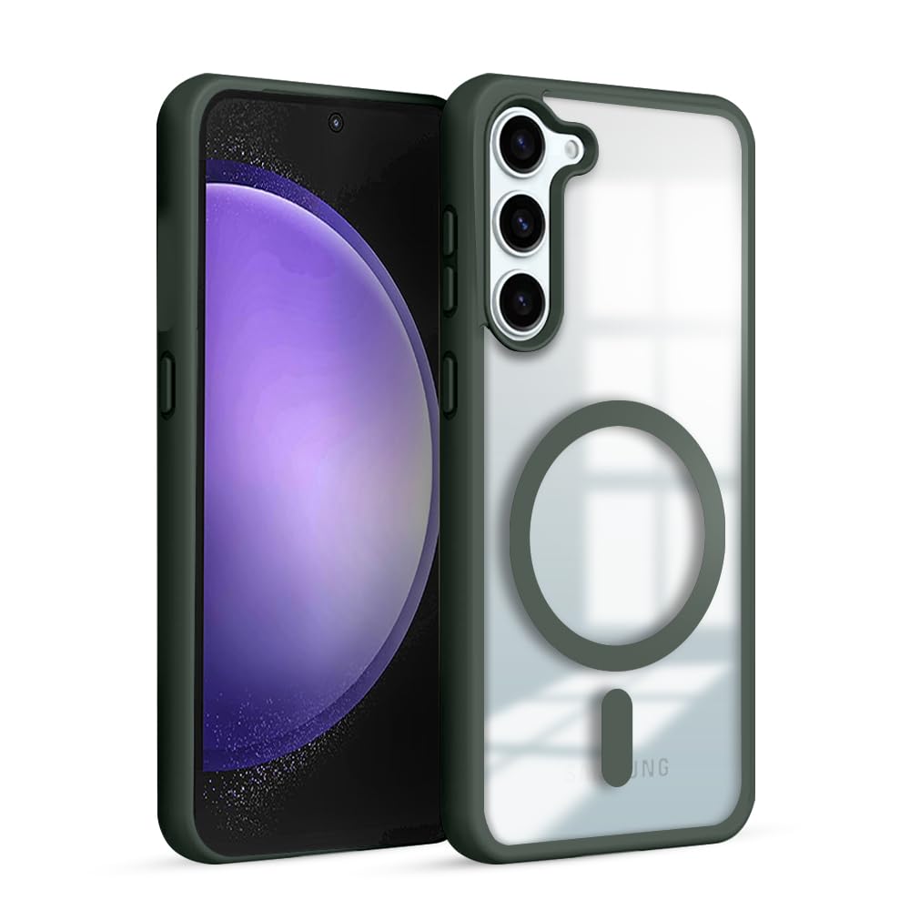 KARWAN®️ Hybrid Transparent Samsung Galaxy S23 Back Cover Case Compatibe with Mag-Safe |Camera Protection Bump | Transparent Back Cover Case for Samsung Galaxy S23(PC, TPU | Green Bumper)