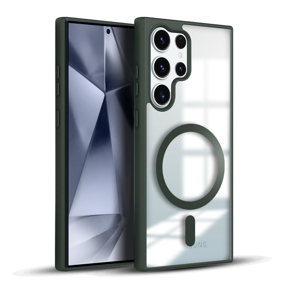 KARWAN®️ Hybrid Transparent Samsung Galaxy S23 Ultra Back Cover Case Compatibe with Mag-Safe |Camera Protection Bump|Transparent Back Cover Case for Samsung Galaxy S23 Ultra(PC,TPU|Green Bumper