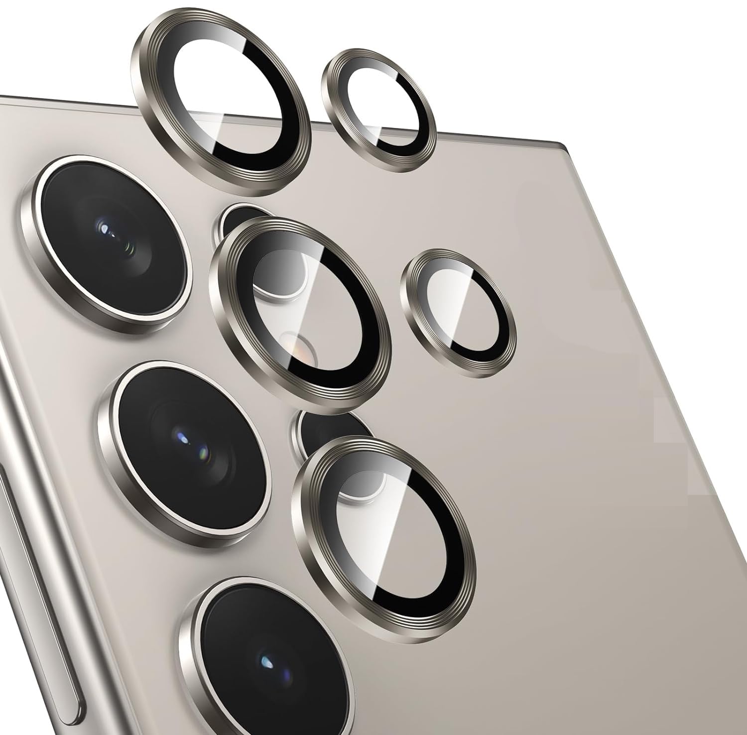 Midkart Aluminum Alloy Camera Lens Tempered Glass Compatible with Samsung Galaxy S24 Ultra Release 2024 Metal Ring Anti-Scratch Bubble-Free Camera Lens Protector, Titanium Grey