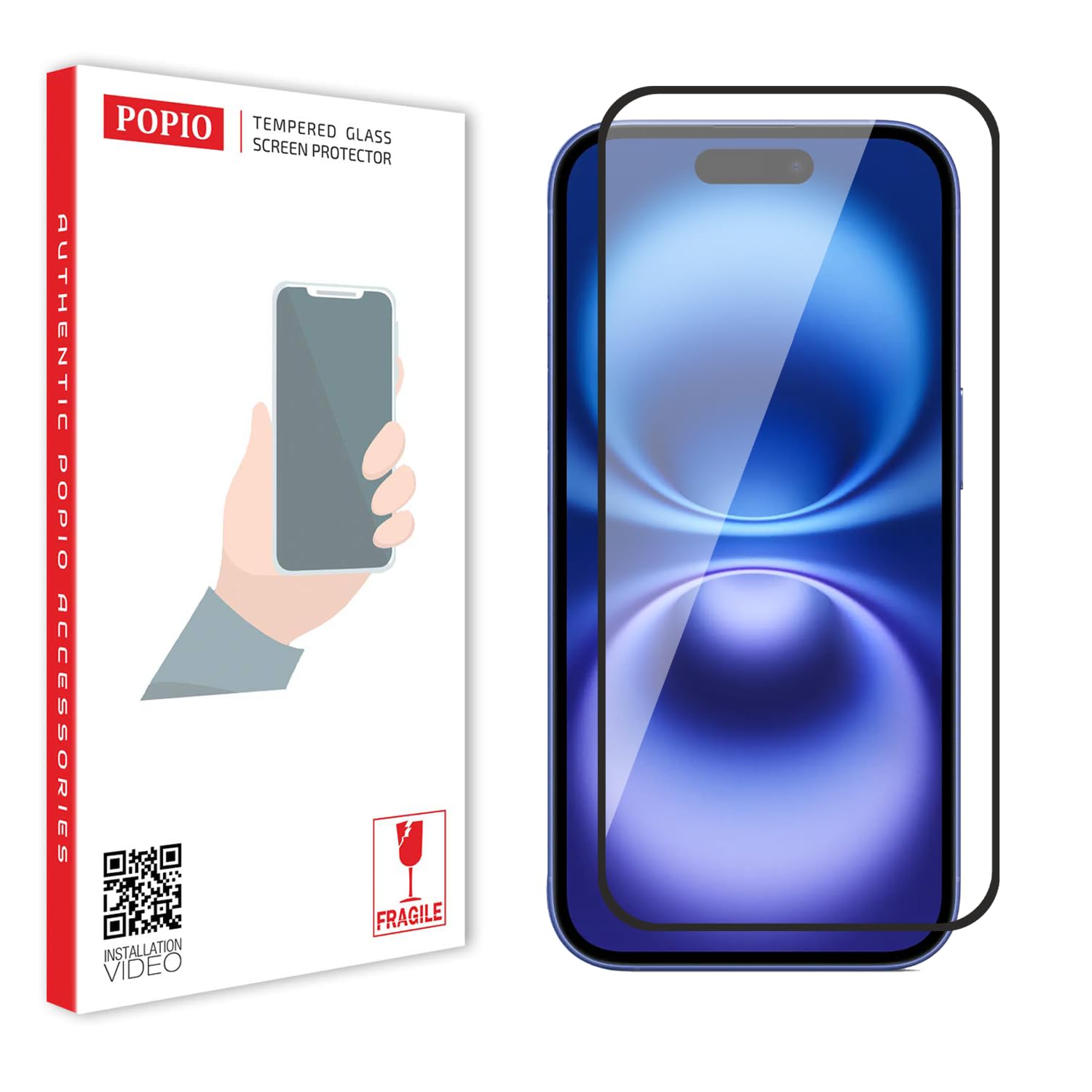 POPIO Tempered Glass Screen Protector Compatible for iPhone 15 / iPhone 16 (Black) Edge to Edge Coverage with Easy Installation kit