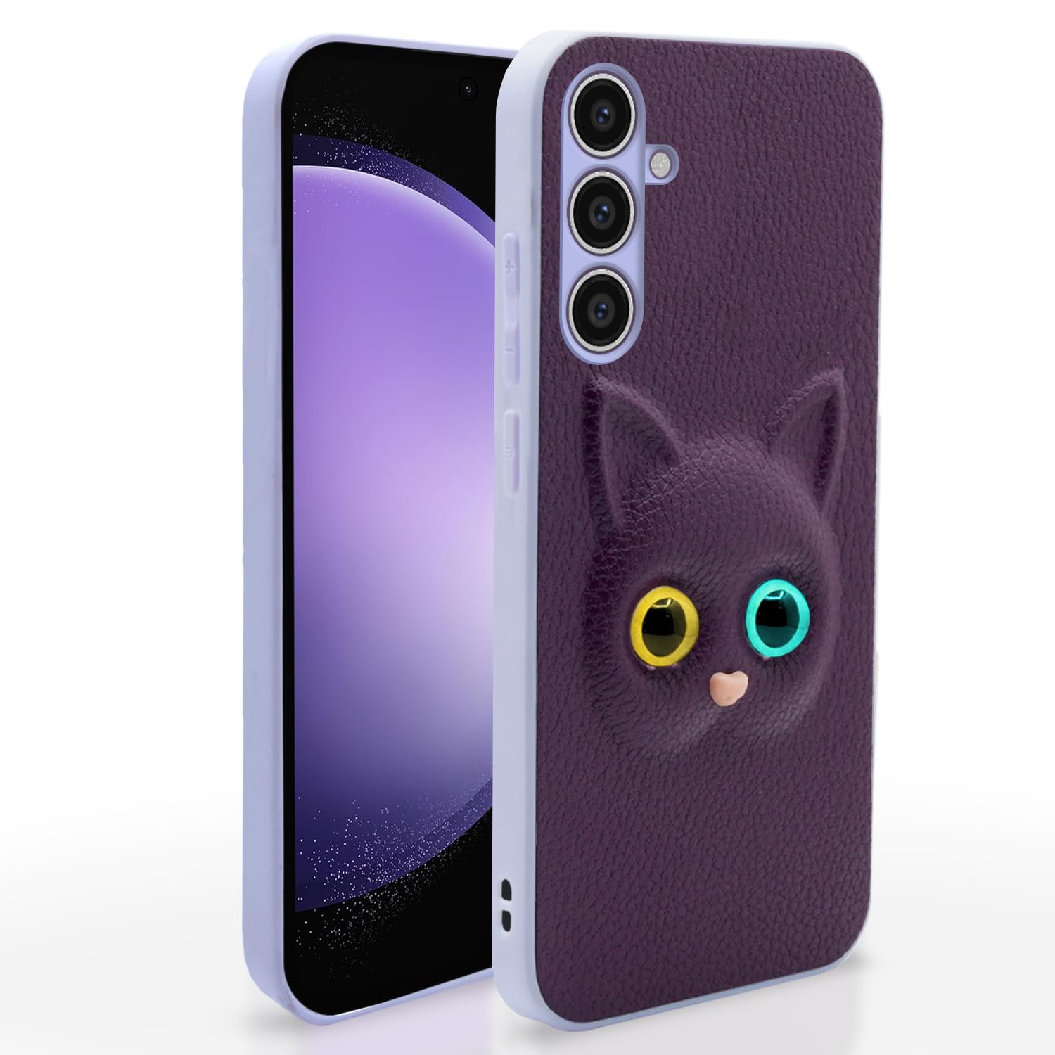 Pikkme Samsung Galaxy S23 FE 5G Back Cover for Girls | Cute Cat Leather Finish | Soft TPU | Case for Samsung Galaxy S23 FE 5G (Purple)
