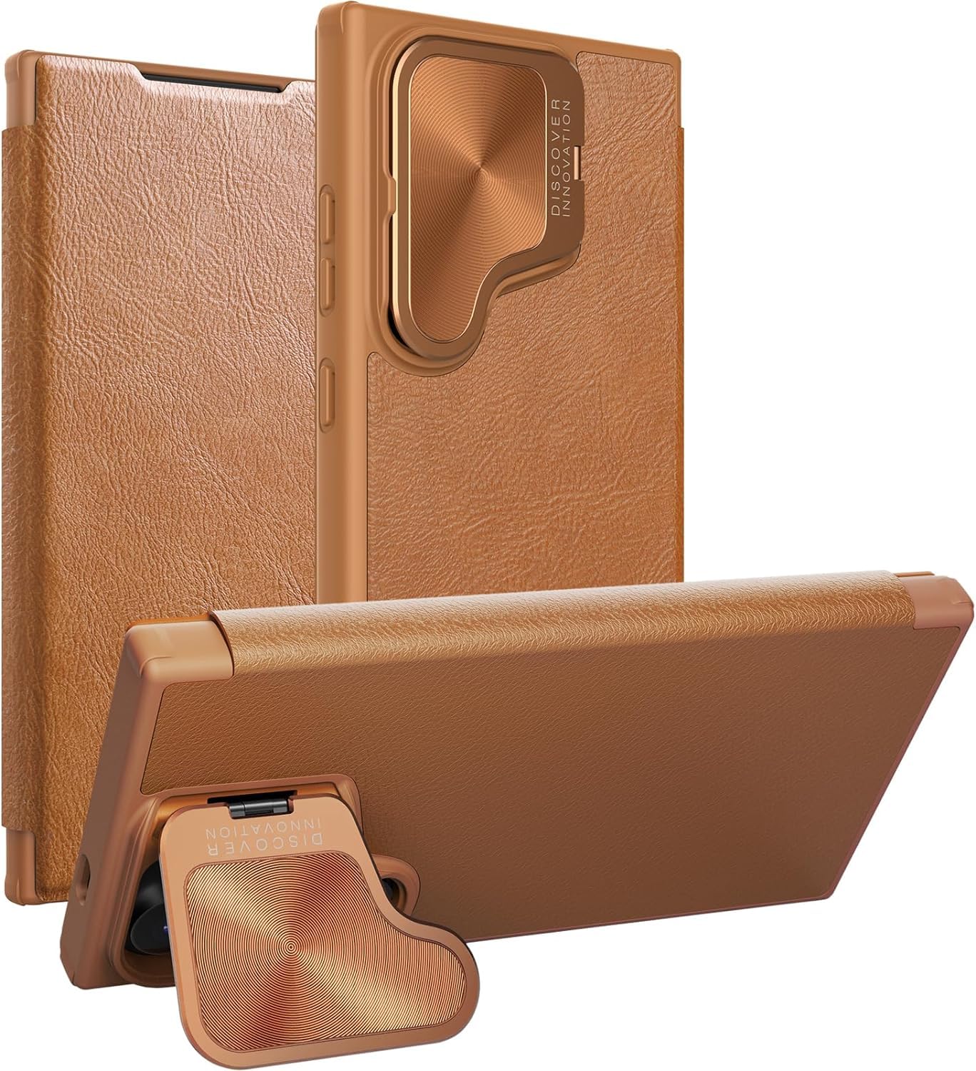 Pocard Samsung Galaxy S24 Ultra Leather Wallet Case, Premium Pu Leather Cover with [Card Holder][Lens Cover Stand] Slim Fit Flip Cover for Samsung S24 Ultra (Brown)