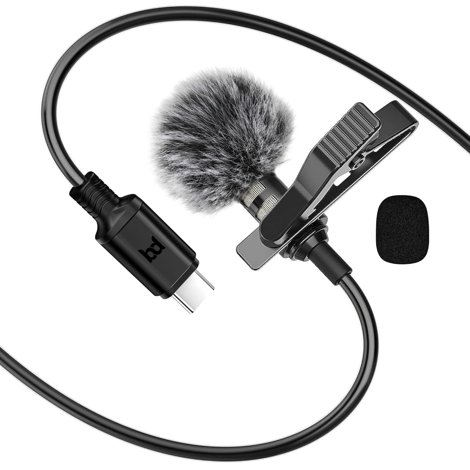 (Refurbished) BassDrops Lavalier Collar Mic USB Type C Professional Lapel Clip-on Mic Omni Condenser Little Mic for Video Recording Noise Reduction Mic for YouTube Vlogging Interview on Android(1.5 Meters)