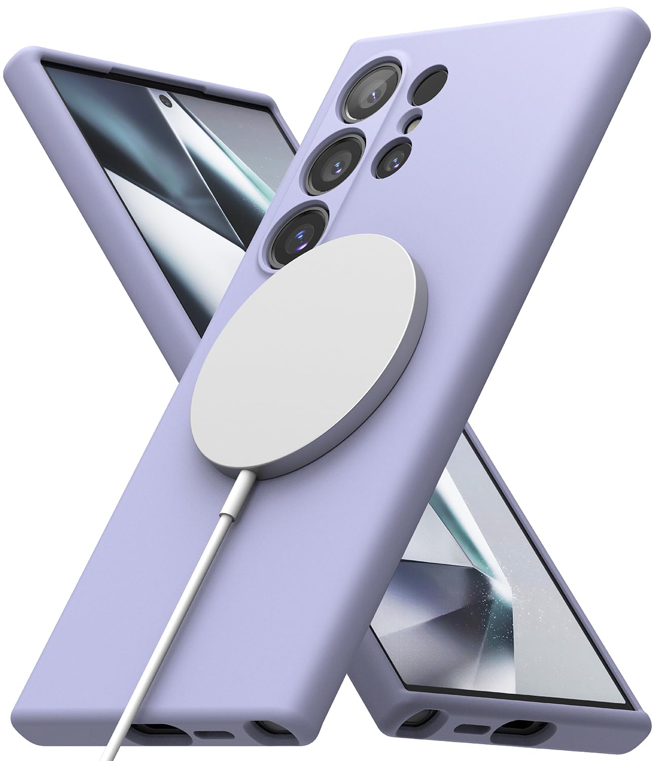 Ringke Silicone Magnetic Compatible with Samsung Galaxy S24 Ultra Case Cover Powerful Magnet 3-Layer Liquid Silicone Long Lasting Silky Feel Anti-Fingerprint Samsung S24 Ultra Back Cover – Lavender