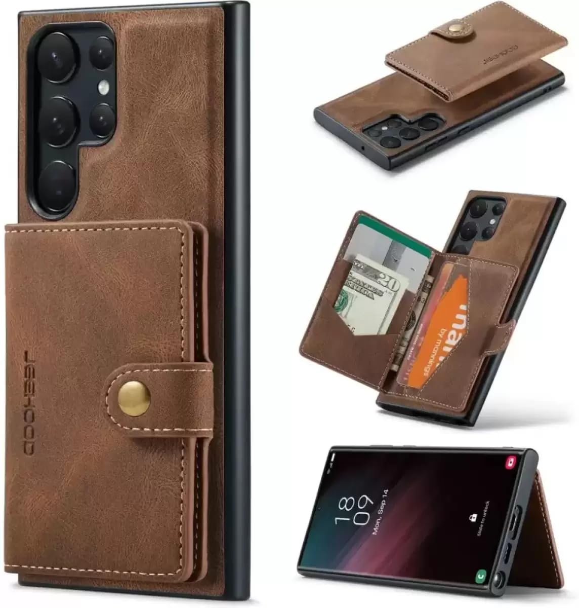 Scalebee Back Cover for Samsung Galaxy S24 Ultra Leather Magnetic Detachable Card Slim Wallet Case (Shock Proof, Pack of: 1) (Brown)