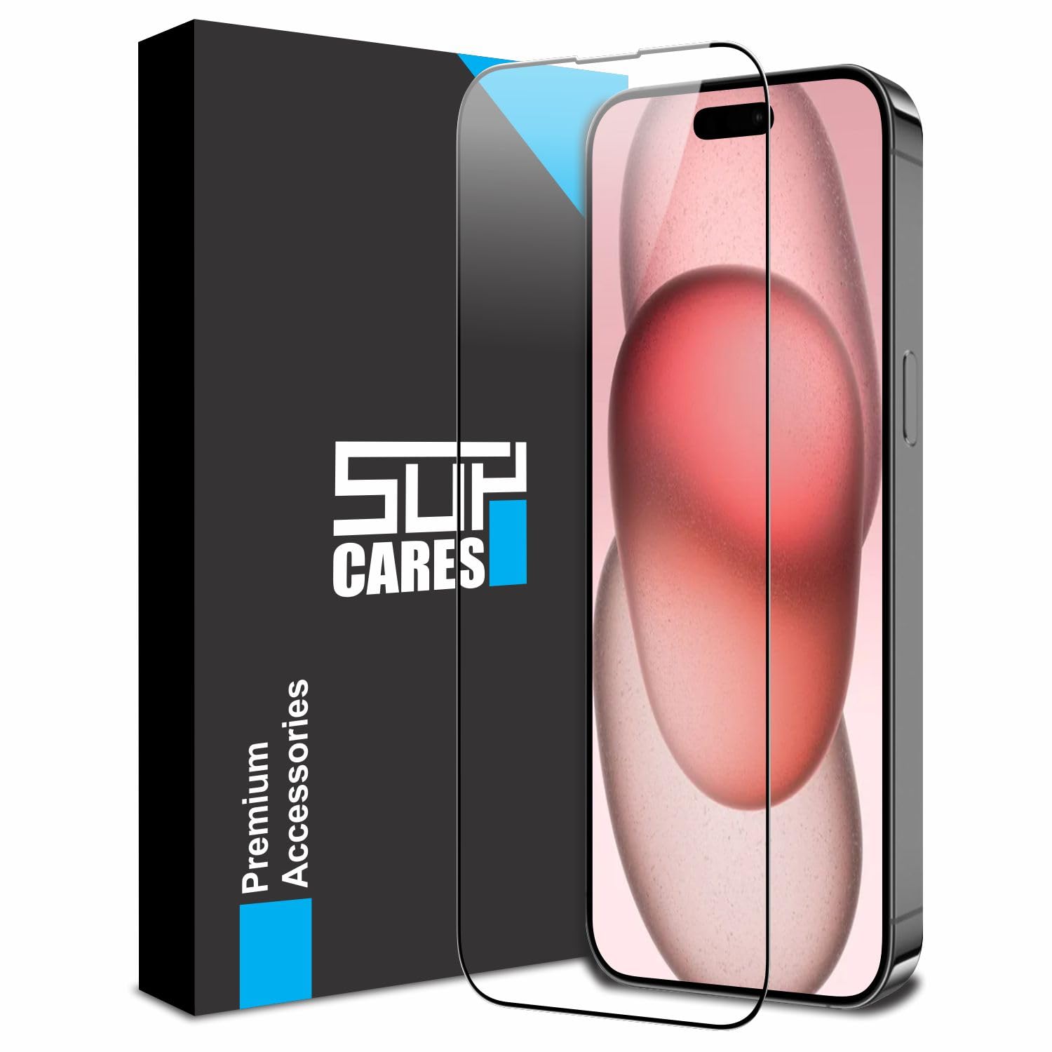 SupCares Edge to Edge Tempered Glass for iPhone 16 and iPhone 15 (6.1 Inch) with Easy Self-Installation Kit | Black