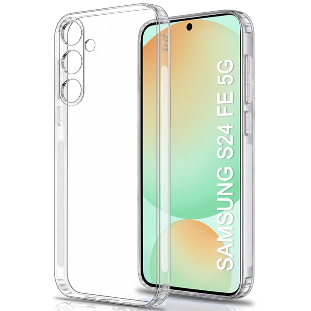 TheGiftKart Back Cover Soft Case for Samsung Galaxy S24 FE 5G | Best Camera Protection | Inbuilt Dust Plugs & Anti-Slip Grip | Ultra Clear Slim Back Cover for Samsung S24 FE 5G (Silicone, Transparent)