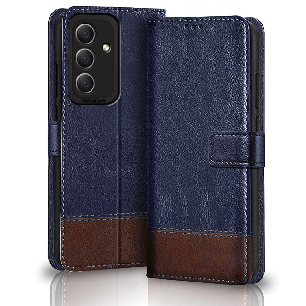 TheGiftKart Flip Back Cover Case for Samsung Galaxy S23 FE 5G | Dual-Color Leather Finish | Micro-Fibre Lining Inside | Inbuilt Stand & Pockets | Flip Case Cover for Samsung S23 FE (Blue & Brown)