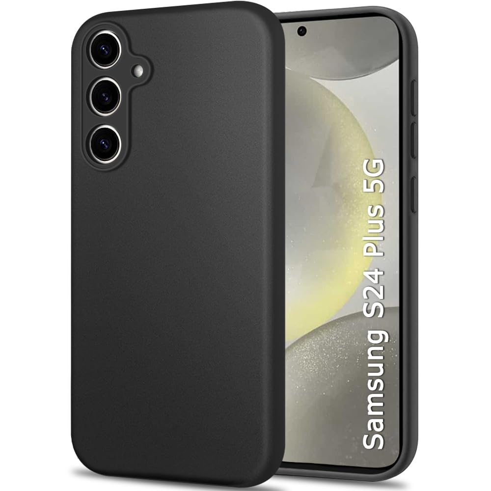 TheGiftKart Sleek Back Cover Case for Samsung Galaxy S24 Plus 5G | Slim Fit Protective Design | Ultra Matte Finish | Camera Protection Bump | Soft Back Cover for Samsung S24 Plus (Silicone, Black)