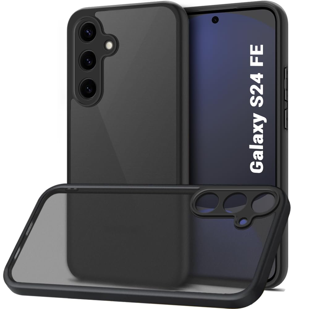 TheGiftKart Ultra-Hybrid Sleek Armor Back Cover Case for Samsung Galaxy S24 FE 5G | 360° Protection | Smoke Black Matte Hard Translucent Back Cover Case for Samsung S24 FE 5G (PC & TPU, Black Bumper)