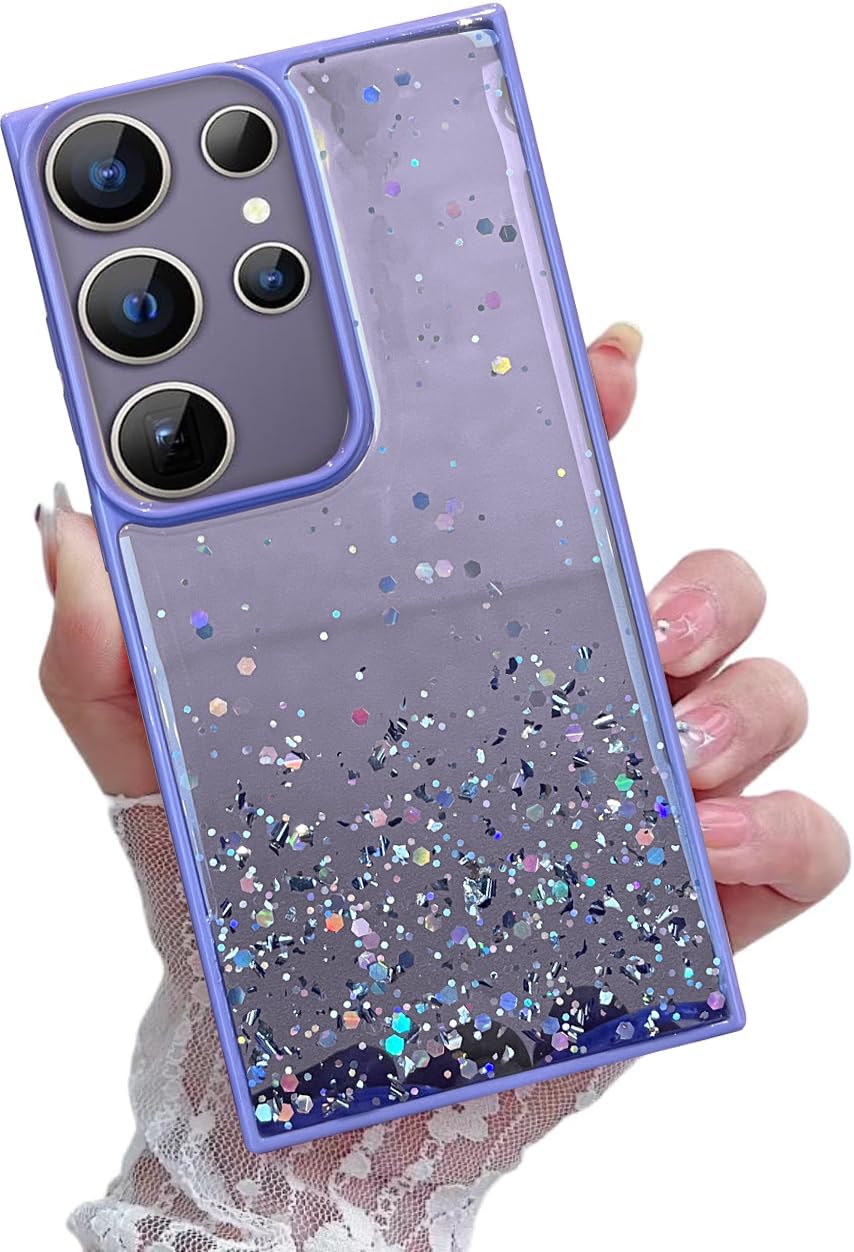 VONZEE® Case Compatible with Samsung Galaxy S24 Ultra, Non Moving Glitter Cover for Girls & Women Soft TPU Shockproof Anti Scratch Drop Protection Cover (Purple)