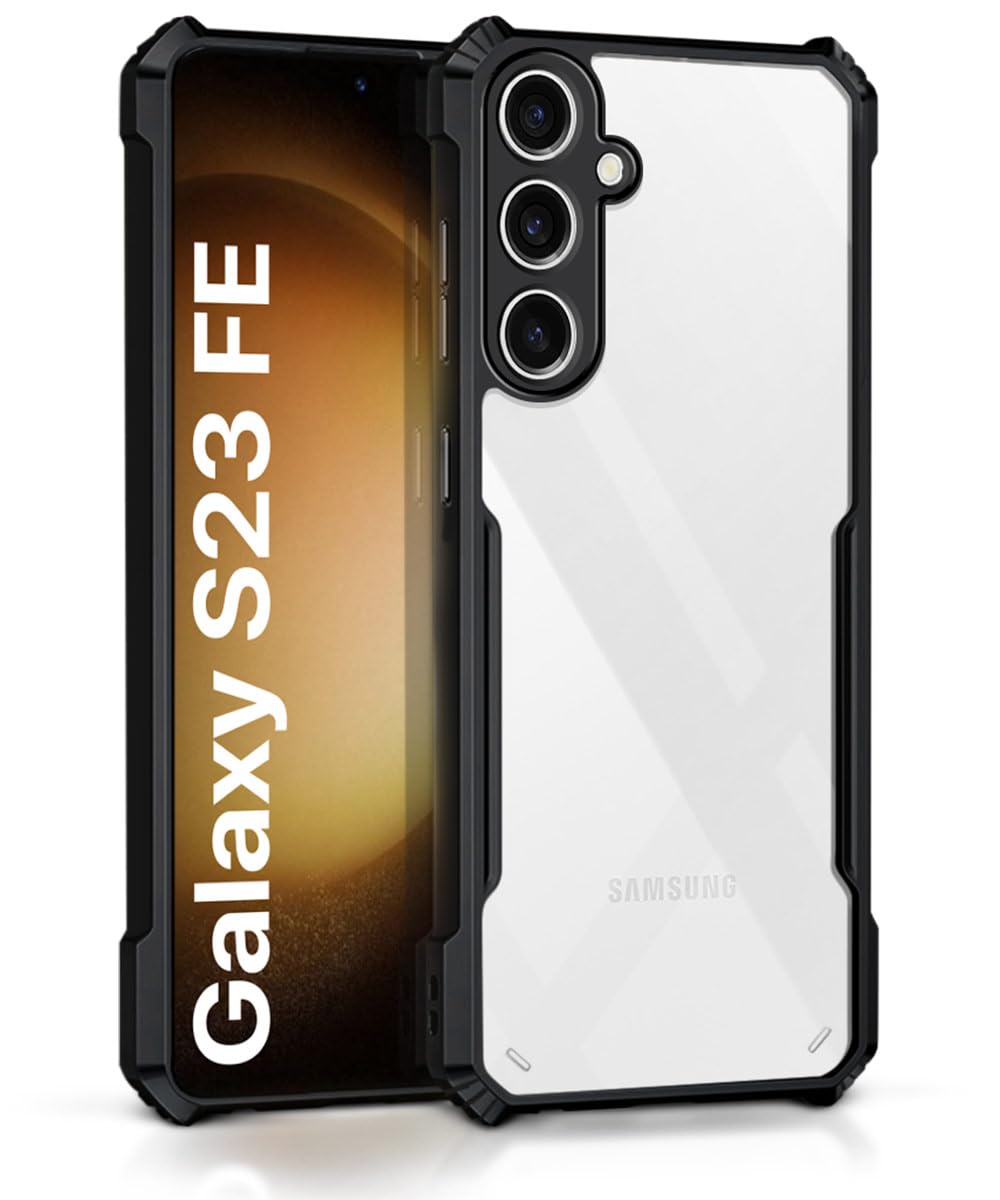 WOW IMAGINE Shock Proof Clear Protective Back Case for Samsung Galaxy S23 FE – AirEDGE Technology | 360 Degree Camera Protection | Transparent Hybrid Back Case Mobile Cover – Black