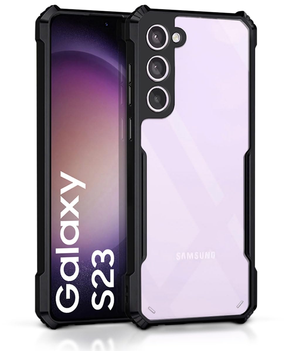 WOW IMAGINE Shock Proof Clear Protective Back Cover Case for Samsung Galaxy S23 5G | AirEDGE Technology | Full Device & Camera Protection | Poly Carbonate + TPU Transparent Back Case – Black