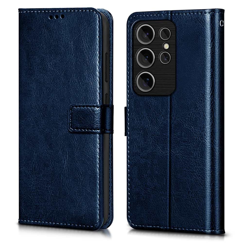 WOW IMAGINE Shock Proof Flip Cover Back Case Cover for Samsung Galaxy S24 Ultra 5G (Flexible | Leather Finish | Card Pockets Wallet & Stand | Blue)