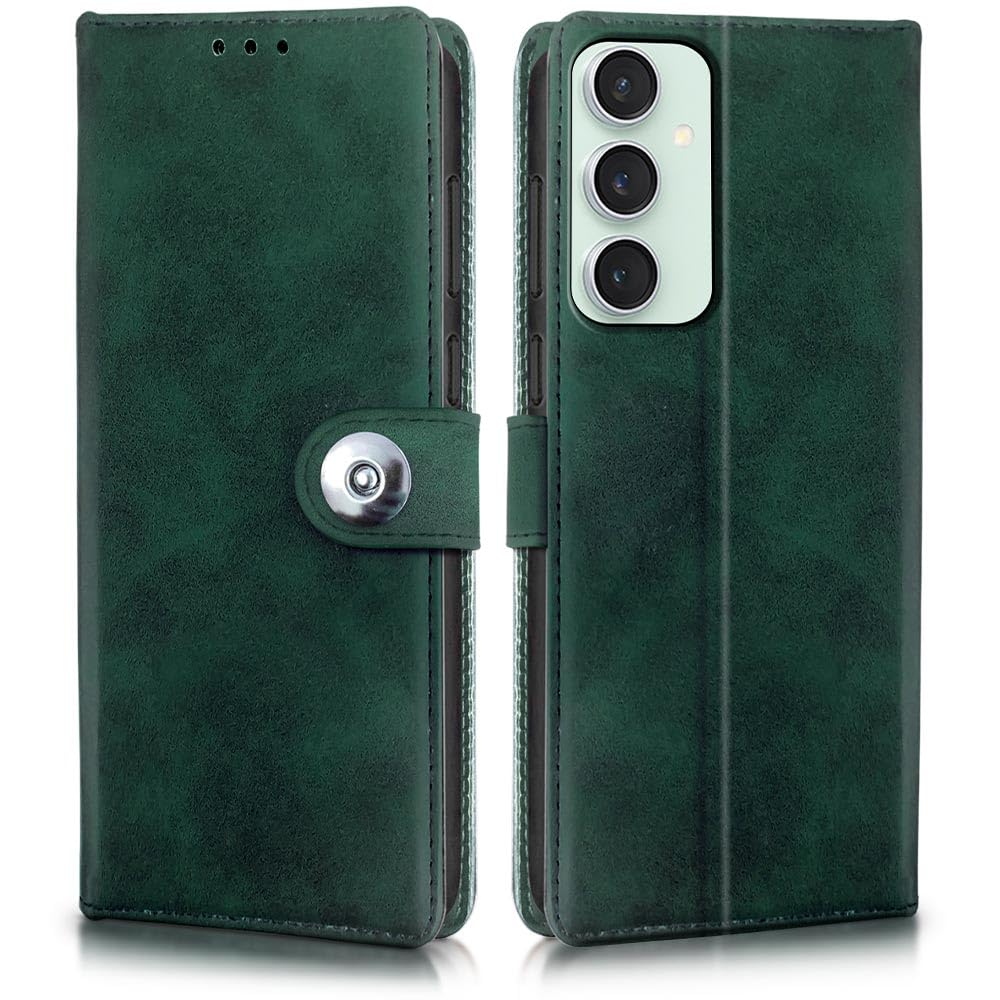 WOW IMAGINE Shock Proof Flip Cover Back Case for Samsung Galaxy S23 5G (Magnetic Button Flip Case | Wallet Pockets & Stand | Leather Finish | Forest Green)