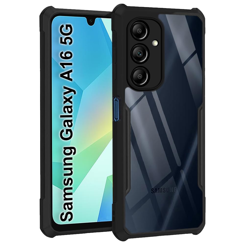 TheGiftKart Shockproof Crystal Clear Back Cover Case for Samsung Galaxy A16 5G | 360 Degree Protection | Protective Design | Transparent Back Case Cover for Samsung A16 5G (PC & TPU, Black Bumper)