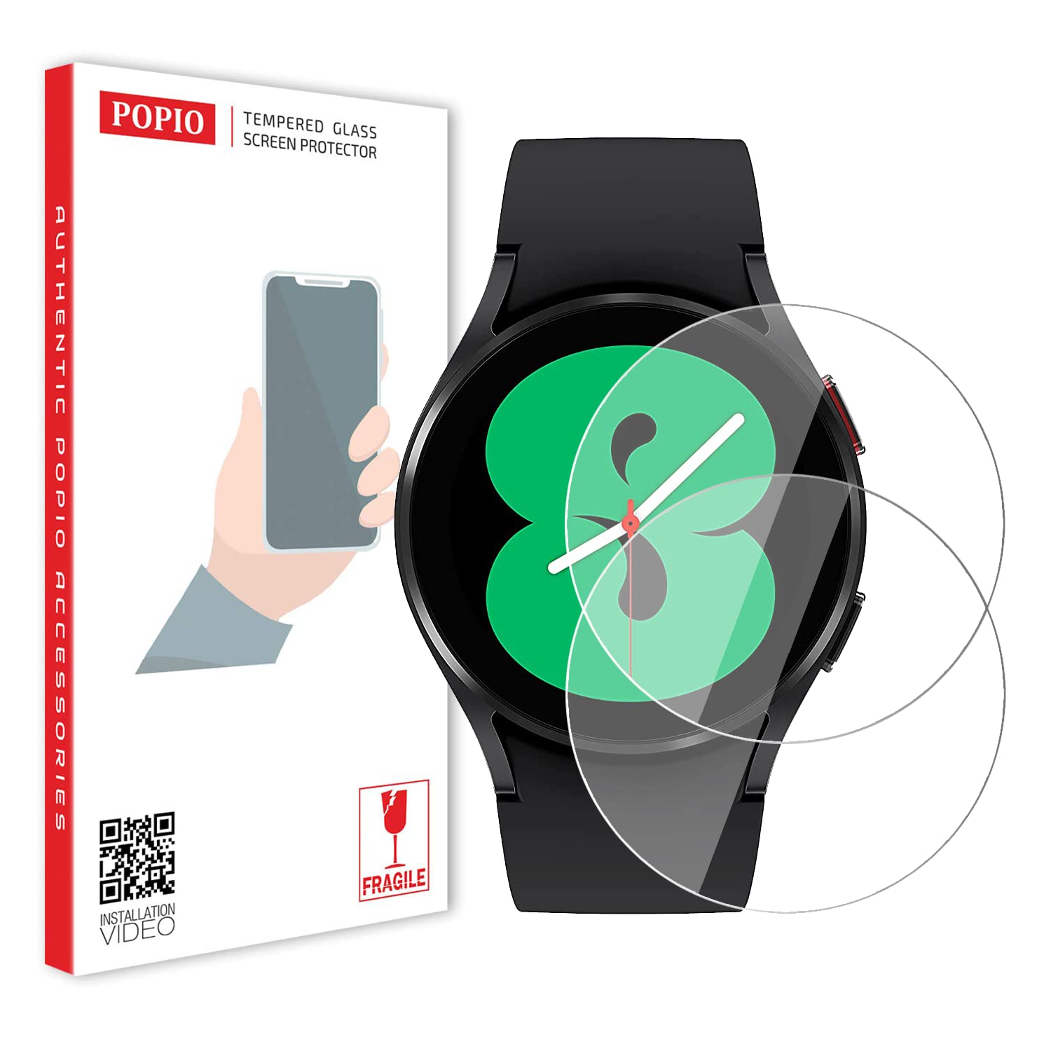 POPIO Tempered Glass Screen Protector for Samsung Galaxy Watch 4 / Watch 5 / Watch 6 / Watch 7 (40mm) (1.4″ inch), Pack of 2