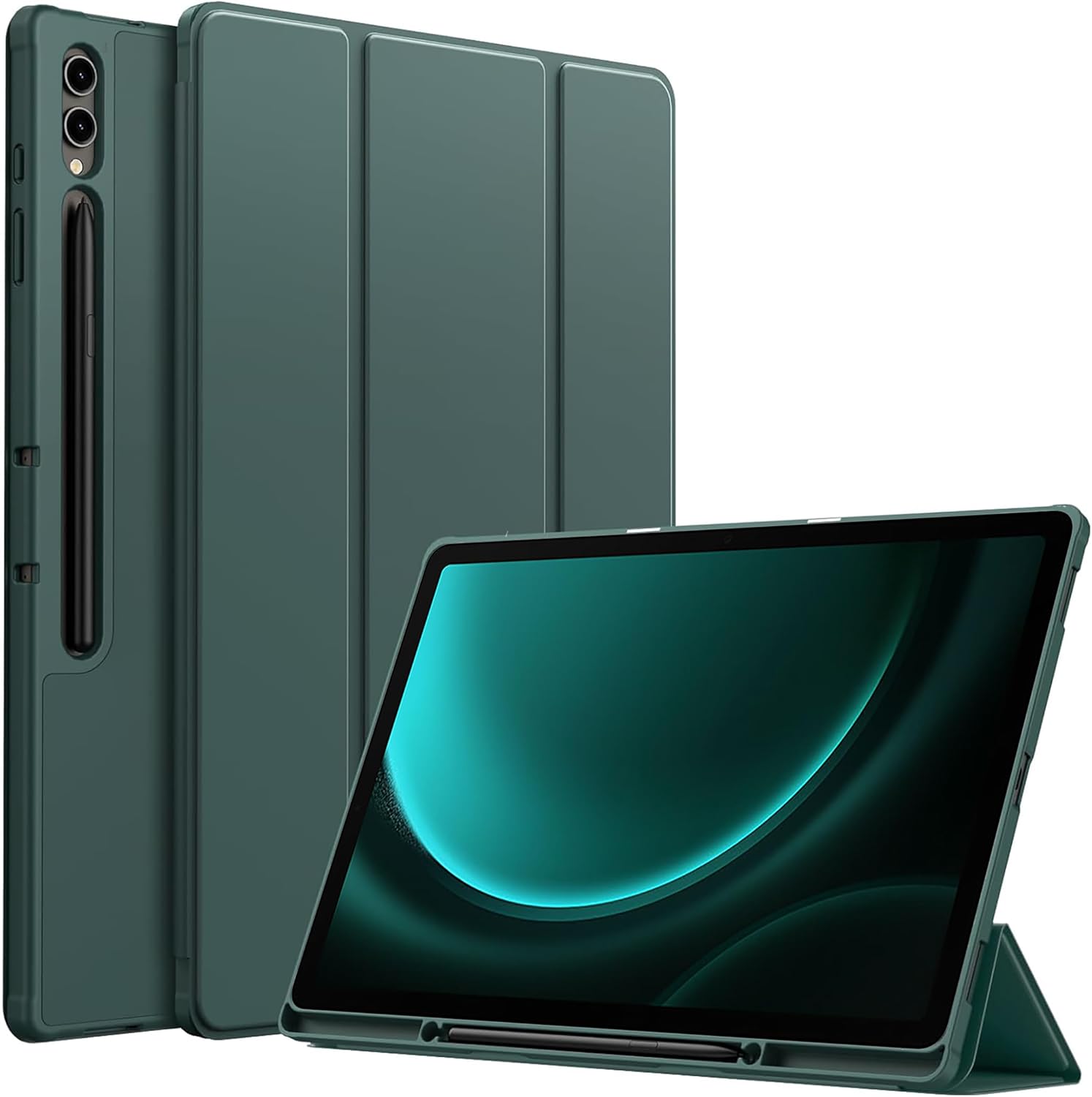 ProElite Cover for Galaxy Tab S9 FE Plus/S9 Plus/S10+ 12.4″ Cover, Soft Flexible Flip Case Cover with S Pen Holder for Samsung Galaxy Tab S9 FE+/S9 Plus/S10+ 12.4 inch, [Recoil Series]- Dark Green