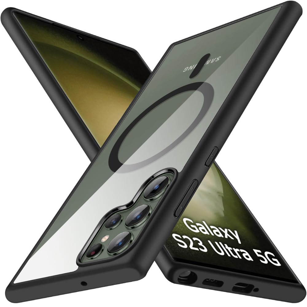 TheGiftKart Hybrid Back Cover Case for Samsung Galaxy S23 Ultra 5G Compatible with MagSafe | Shockproof Design | Hard Transparent Back Cover Case for Samsung Galaxy S23 Ultra (PC & TPU, Black Sides)