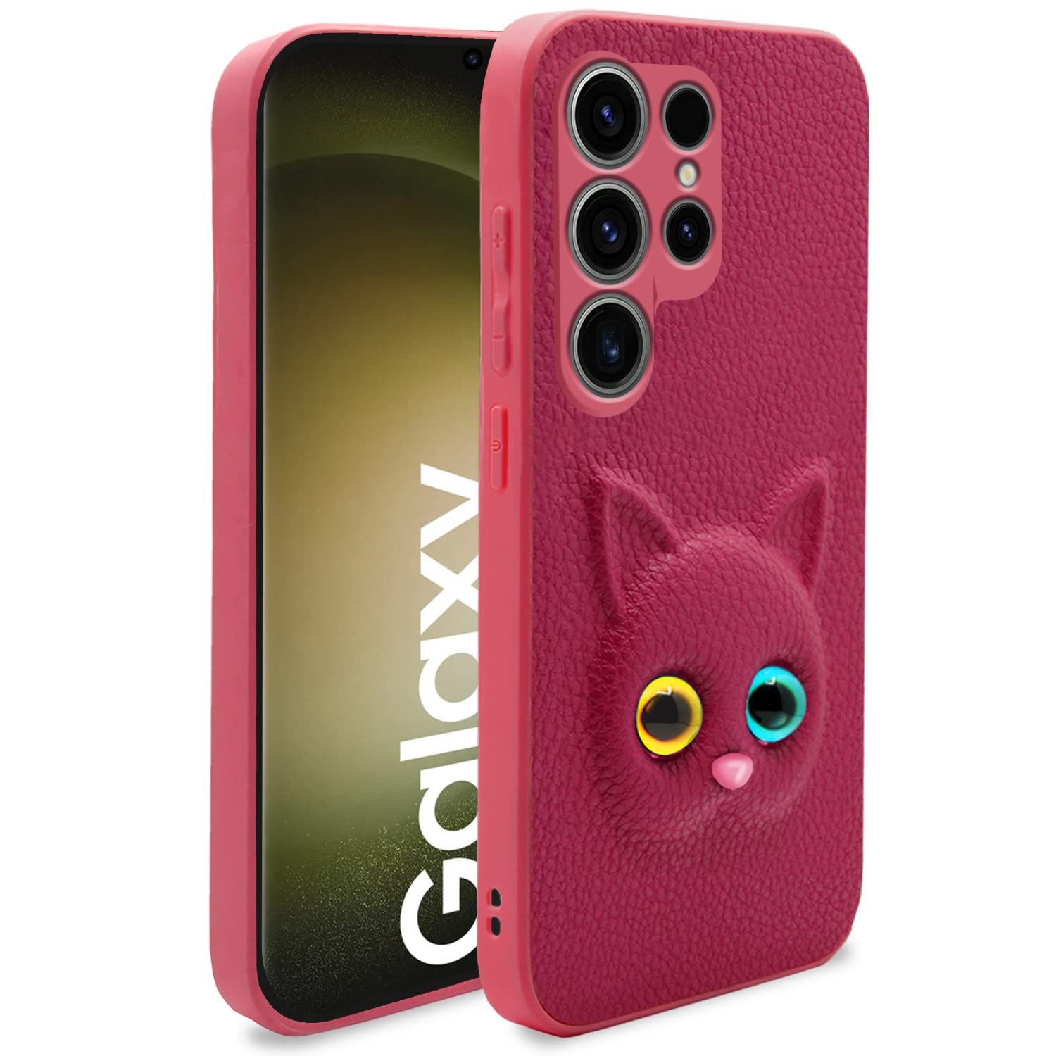 Pikkme Samsung Galaxy S23 Ultra 5G Back Cover for Girls | Cute Cat Leather Finish | Soft TPU | Case for Samsung Galaxy S23 Ultra 5G (Pink)